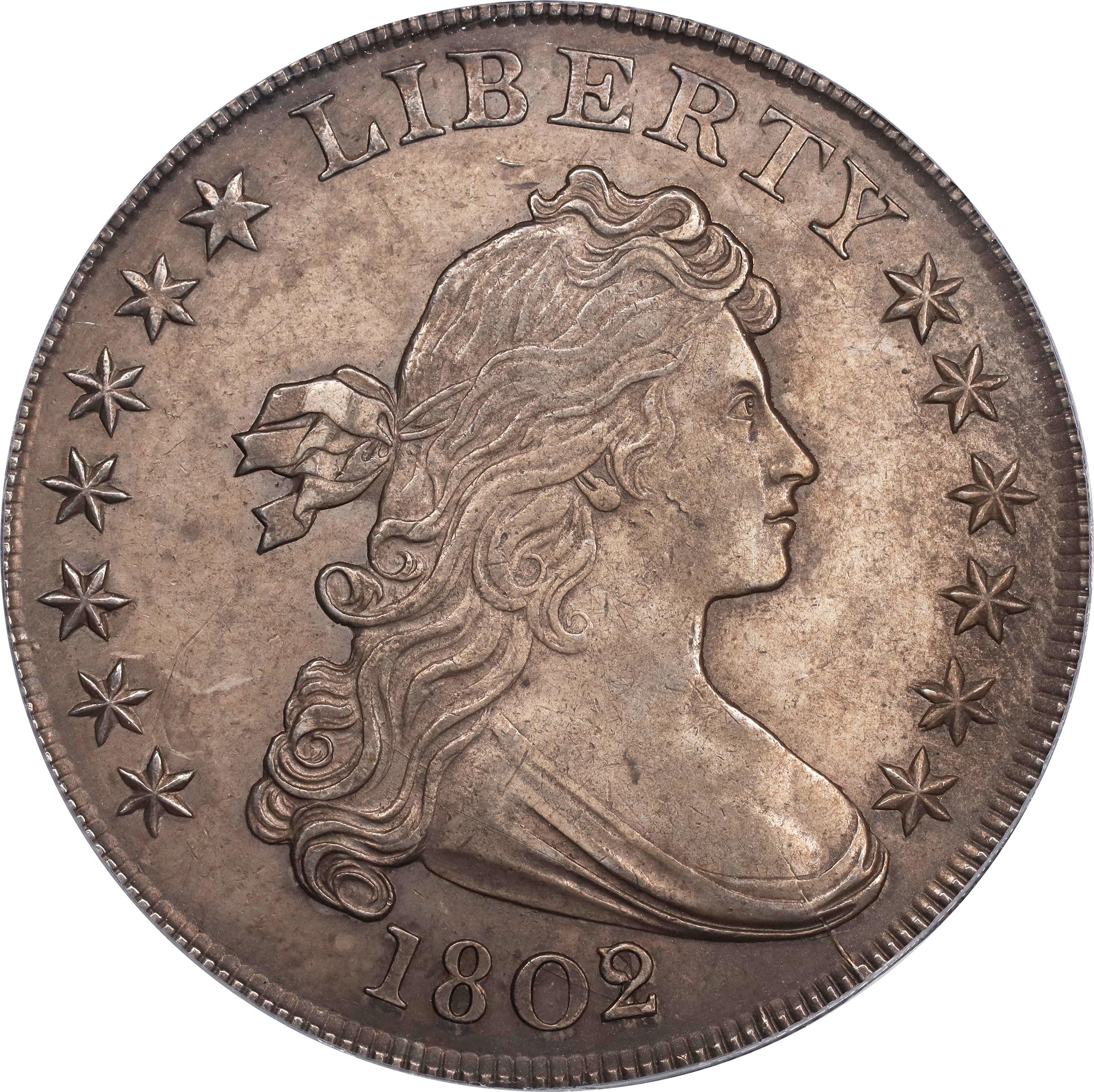 image for: 1802/1 Draped Bust Silver Dollar. BB-235, B-9. Rarity-5. AU-53 (PCGS).