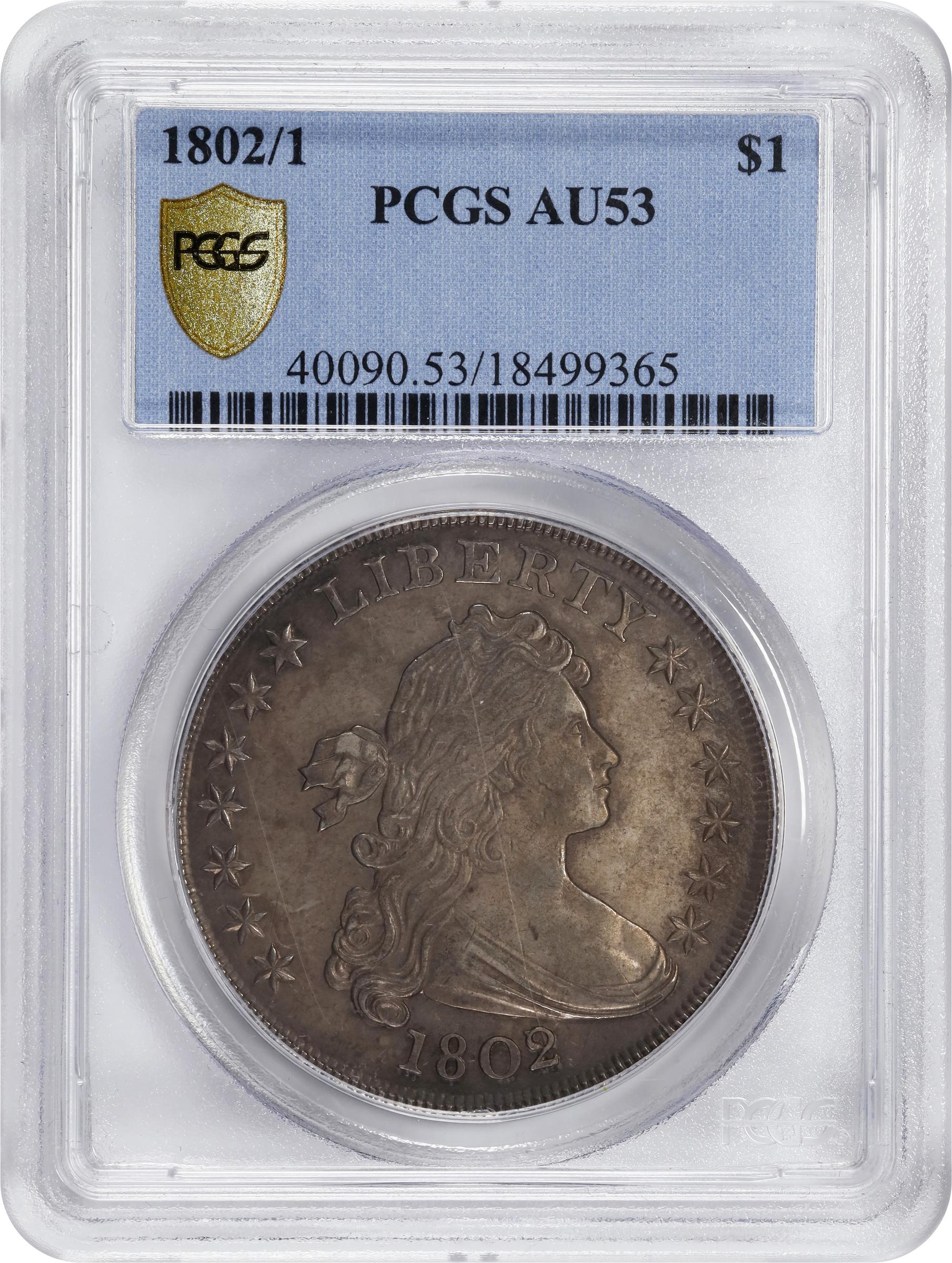 image for: 1802/1 Draped Bust Silver Dollar. BB-235, B-9. Rarity-5. AU-53 (PCGS).