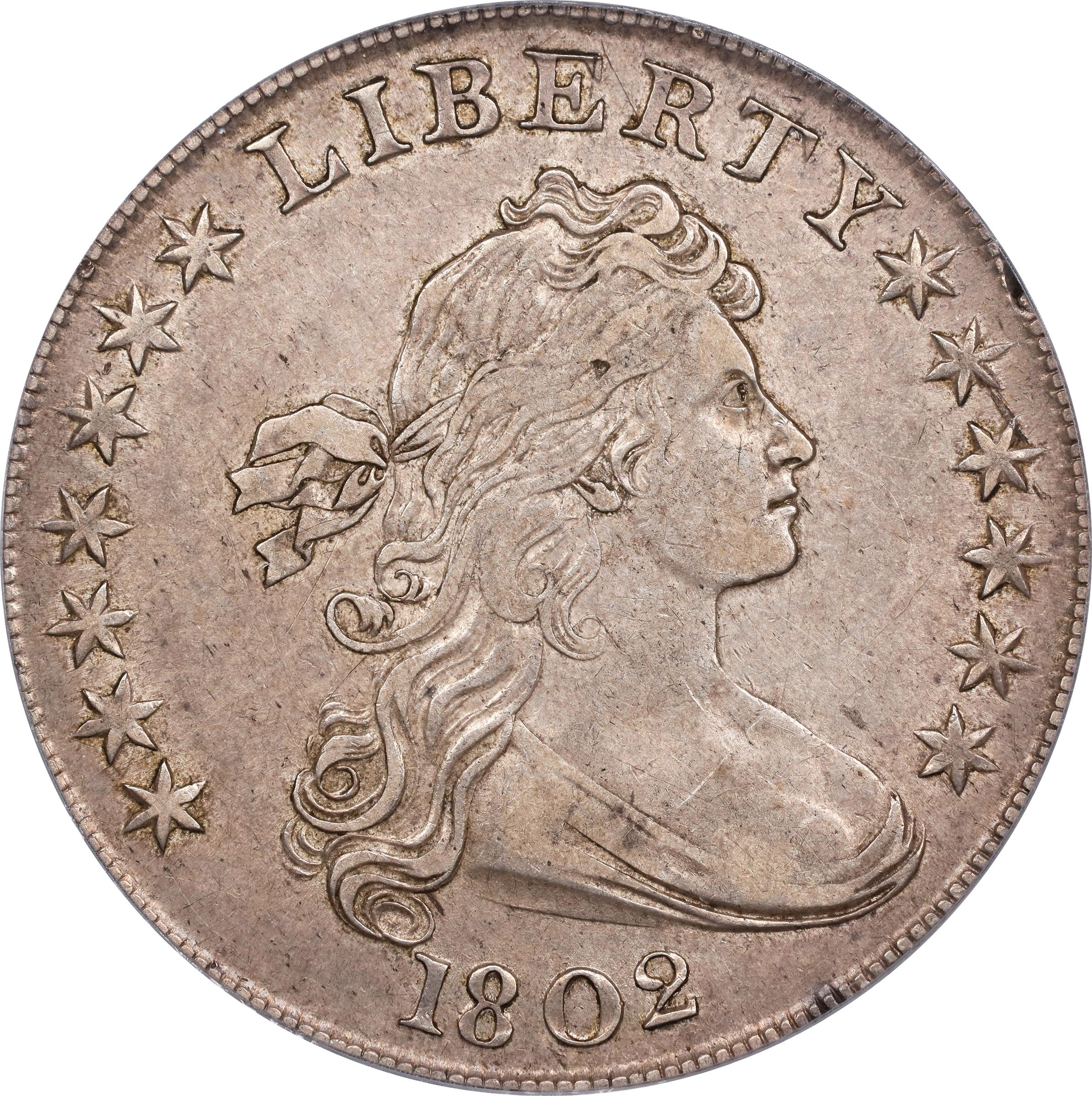 image for: 1802 Draped Bust Silver Dollar. BB-241, B-6. Rarity-1. Narrow Date. AU-50 (PCGS).
