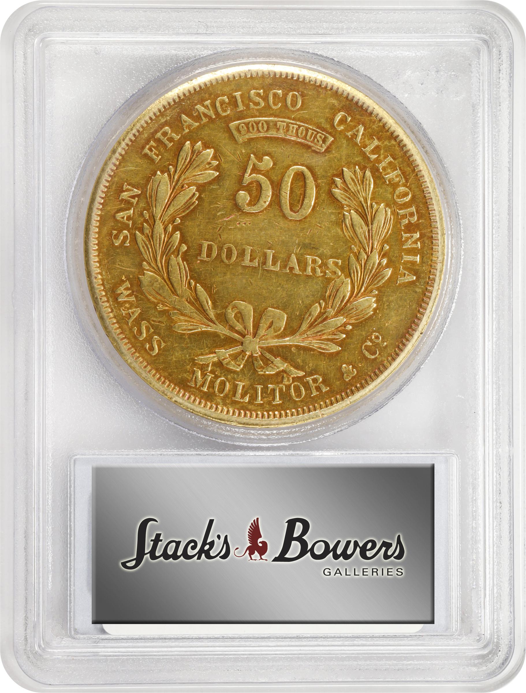 image for: 1855 Wass, Molitor & Co. $50. K-9. Rarity-5. AU-53 (PCGS). CAC. CMQ.