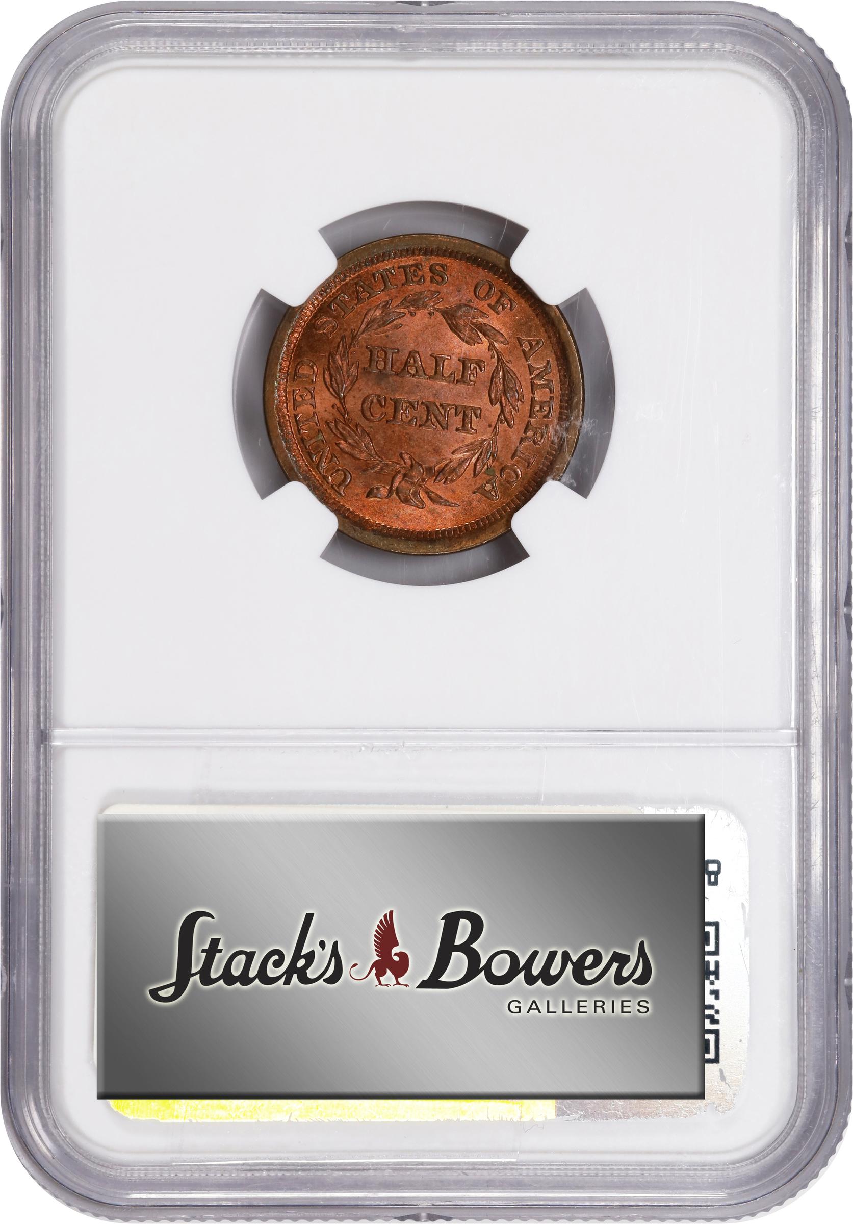 image for: 1855 Braided Hair Half Cent. C-1. Rarity-1. MS-65+ RD (NGC).