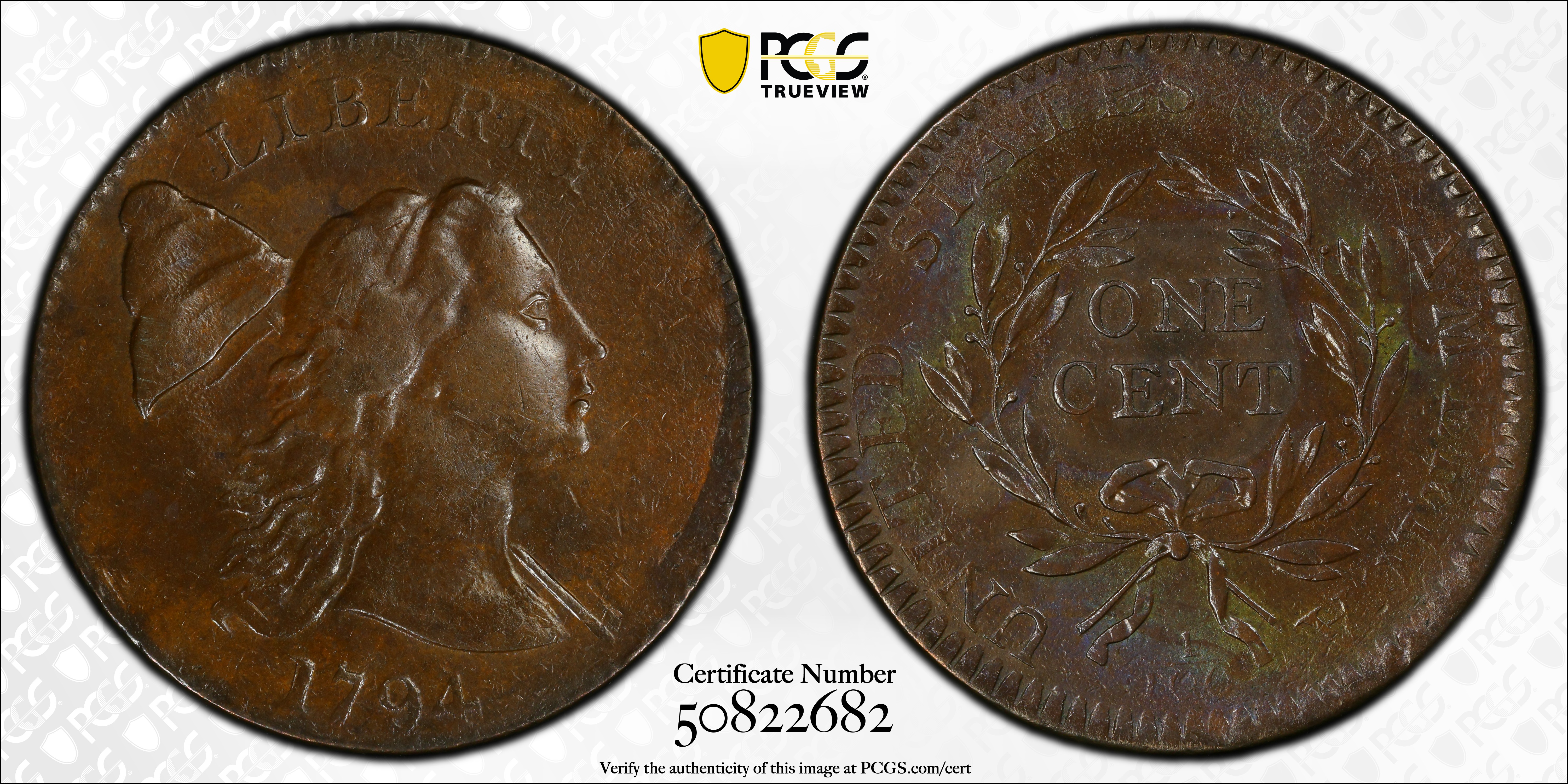 image for: 1794 Liberty Cap Cent. S-19b, B-3b. Rarity-4+. Head of 1793, Double Chin. AU-55 (PCGS). CAC. CMQ.