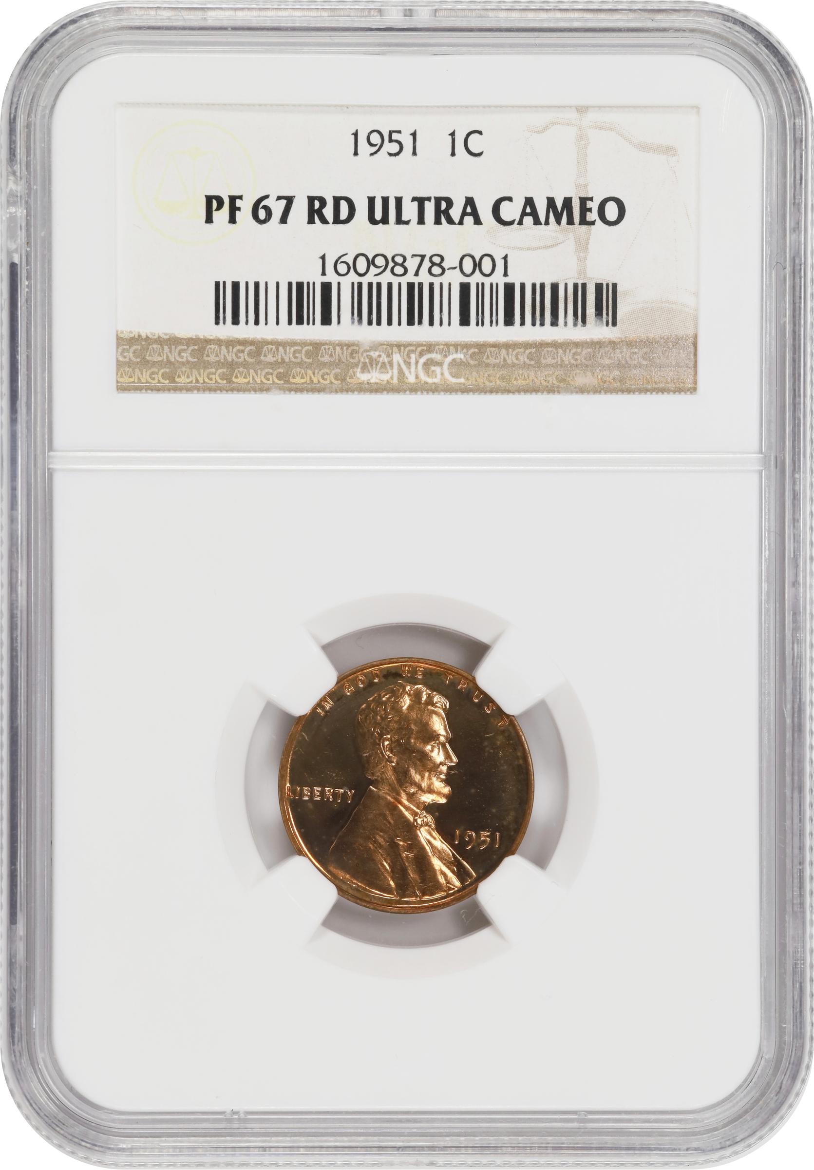 image for: 1951 Lincoln Cent. Proof-67 RD Ultra Cameo (NGC).