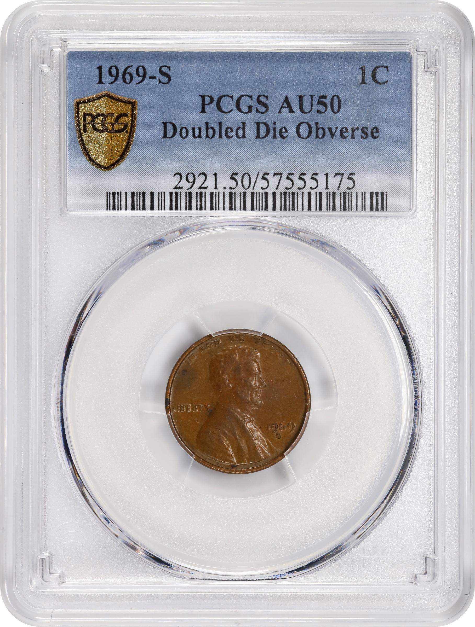 image for: 1969-S Lincoln Cent. FS-101. Doubled Die Obverse. AU-50 (PCGS).