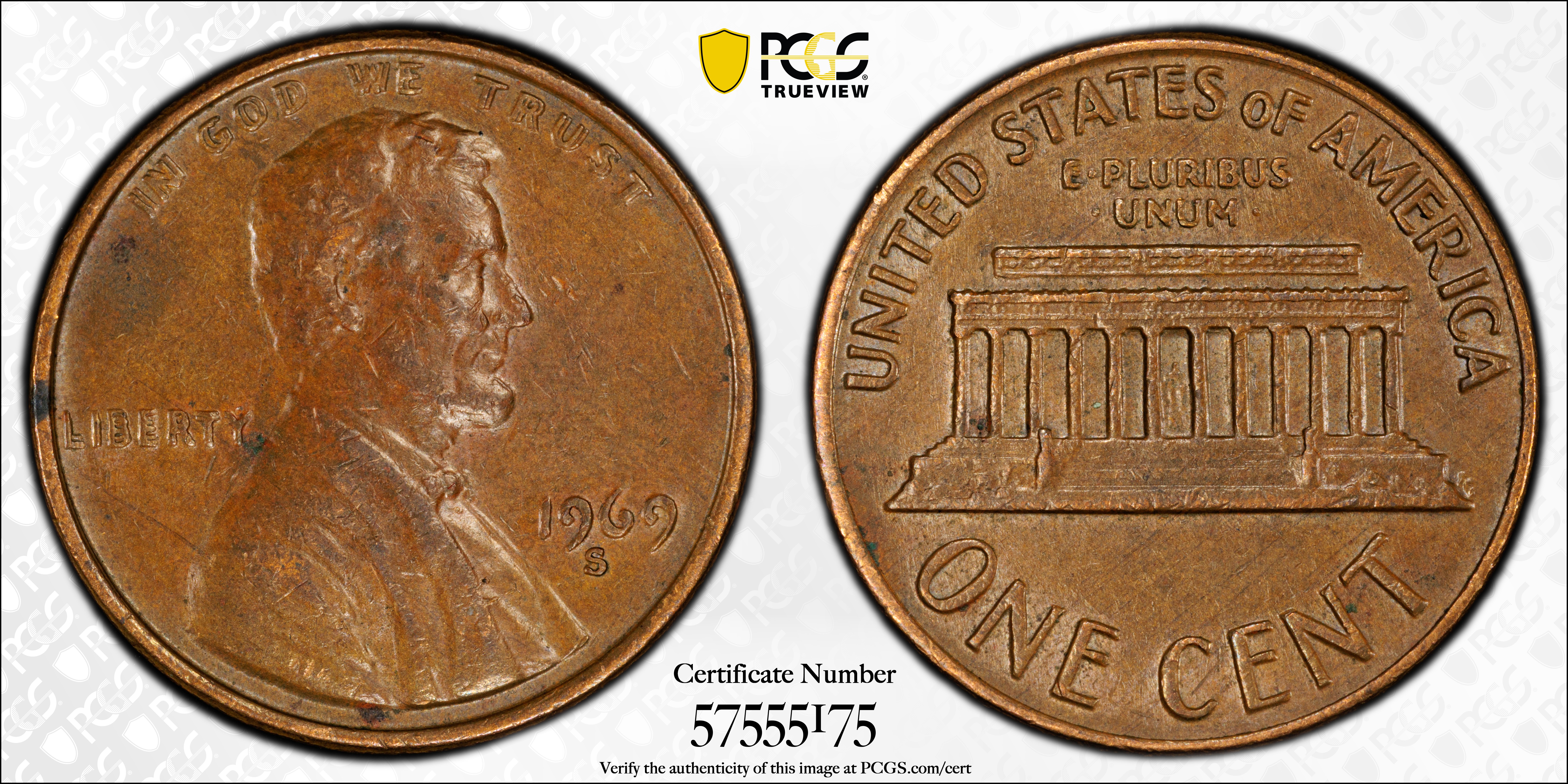 image for: 1969-S Lincoln Cent. FS-101. Doubled Die Obverse. AU-50 (PCGS).
