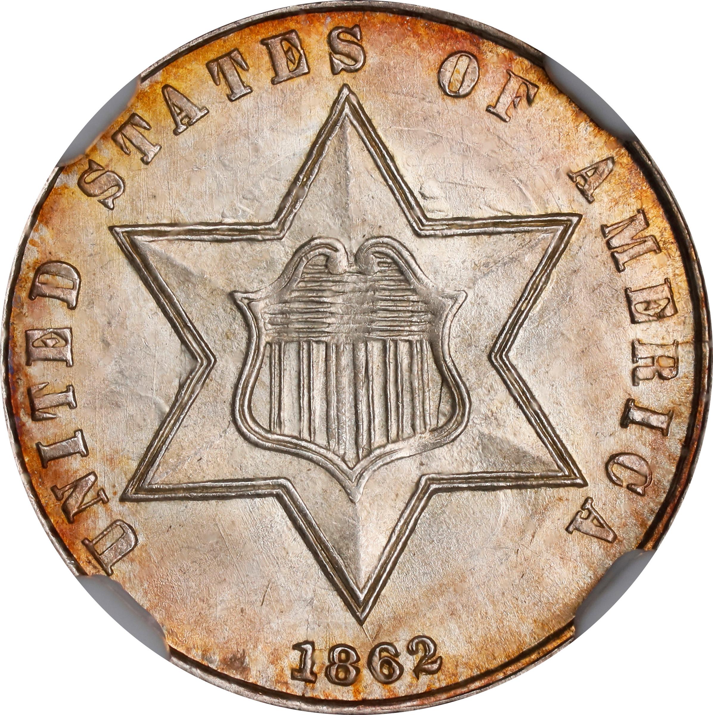 image for: 1862/1 Silver Three-Cent Piece. FS-301. MS-67+ (NGC).