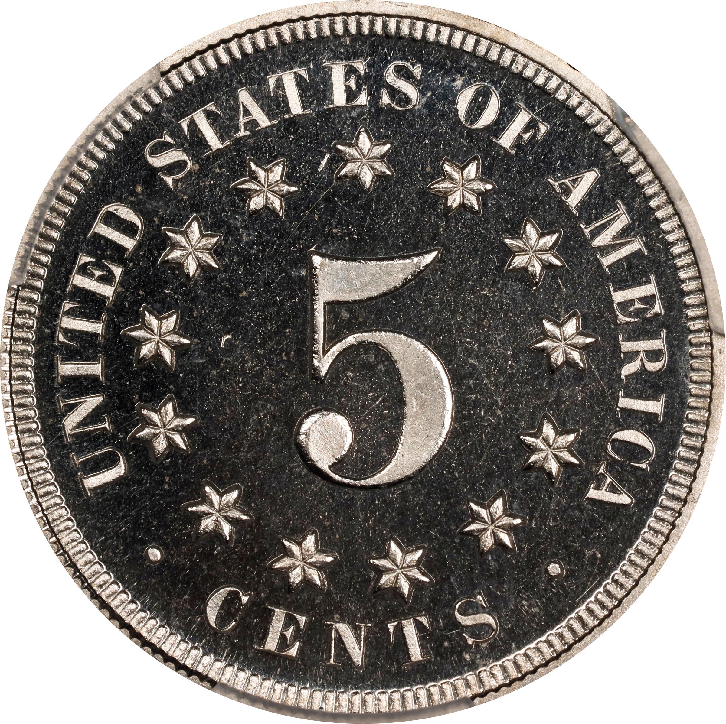 image for: 1867 Shield Nickel. No Rays. JD-2. Rarity-2+. Type II Reverse. Proof-67 Deep Cameo (PCGS). CAC. CMQ.