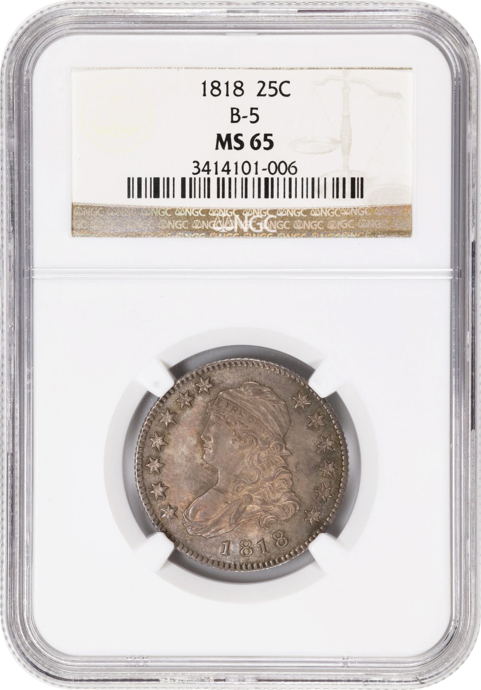 image for: 1818 Capped Bust Quarter. B-5. Rarity-3. MS-65 (NGC).