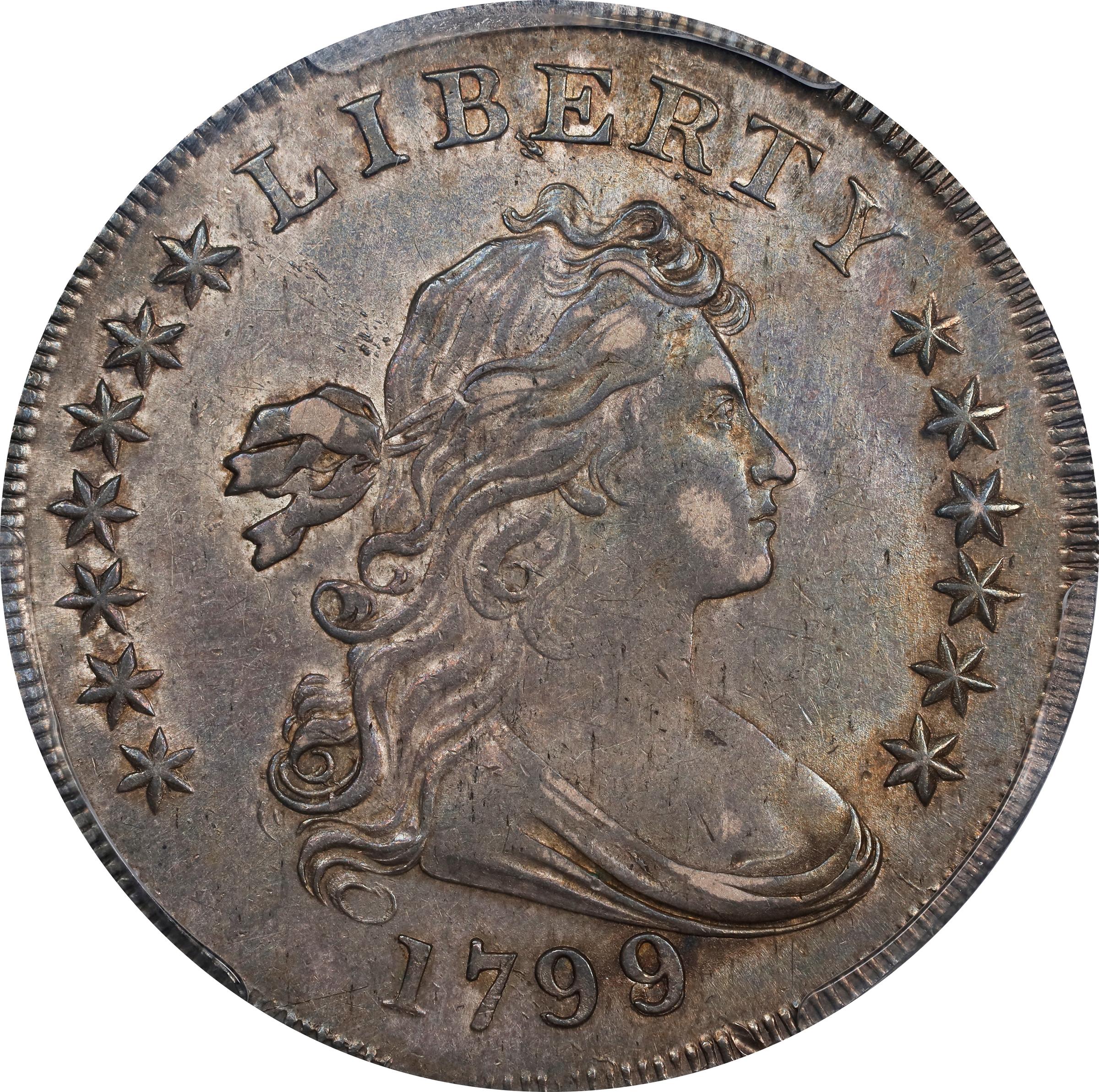 image for: 1799/8 Draped Bust Silver Dollar. BB-143, B-2. Rarity-4. 13-Star Reverse. AU-55 (PCGS).