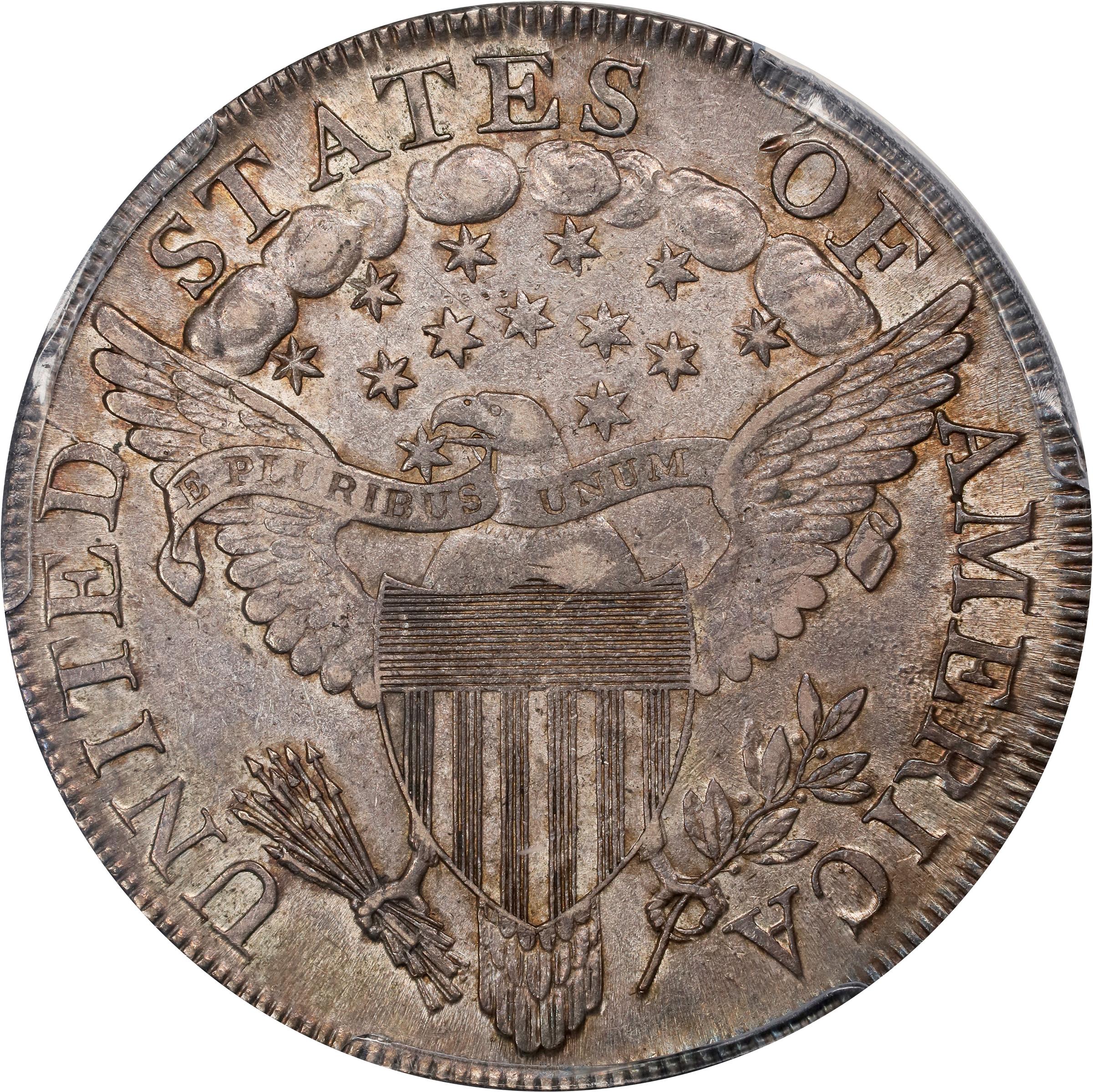 image for: 1799/8 Draped Bust Silver Dollar. BB-143, B-2. Rarity-4. 13-Star Reverse. AU-55 (PCGS).