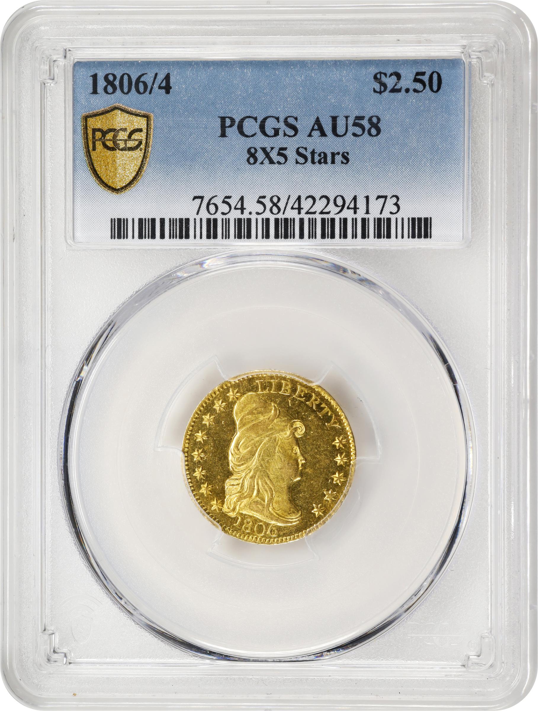 image for: 1806/4 Capped Bust Right Quarter Eagle. BD-1. Rarity-4+. Stars 8x5. AU-58 (PCGS).