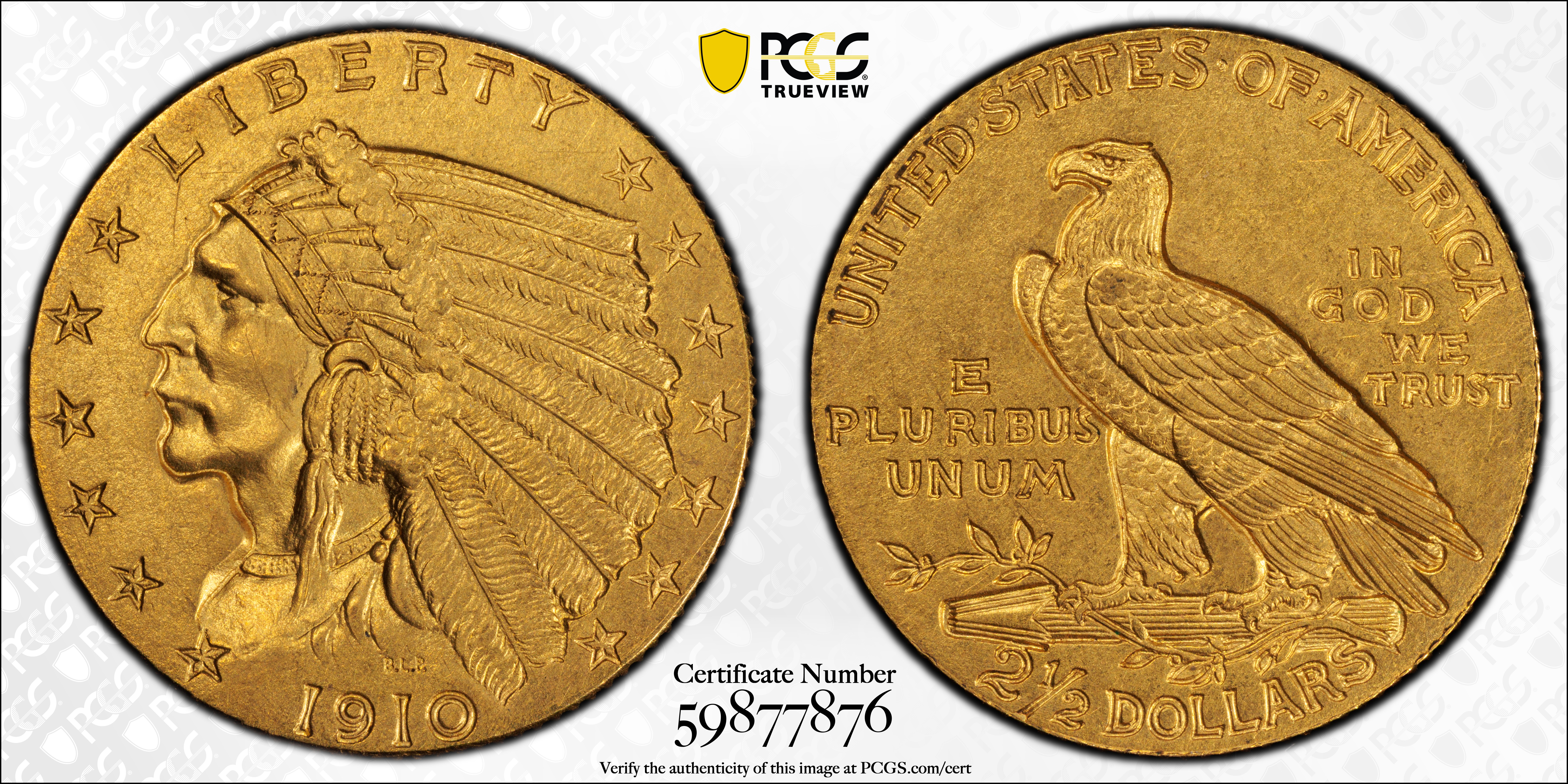 image for: 1910 Indian Quarter Eagle. JD-1. Rarity-4. Proof-64 (PCGS).