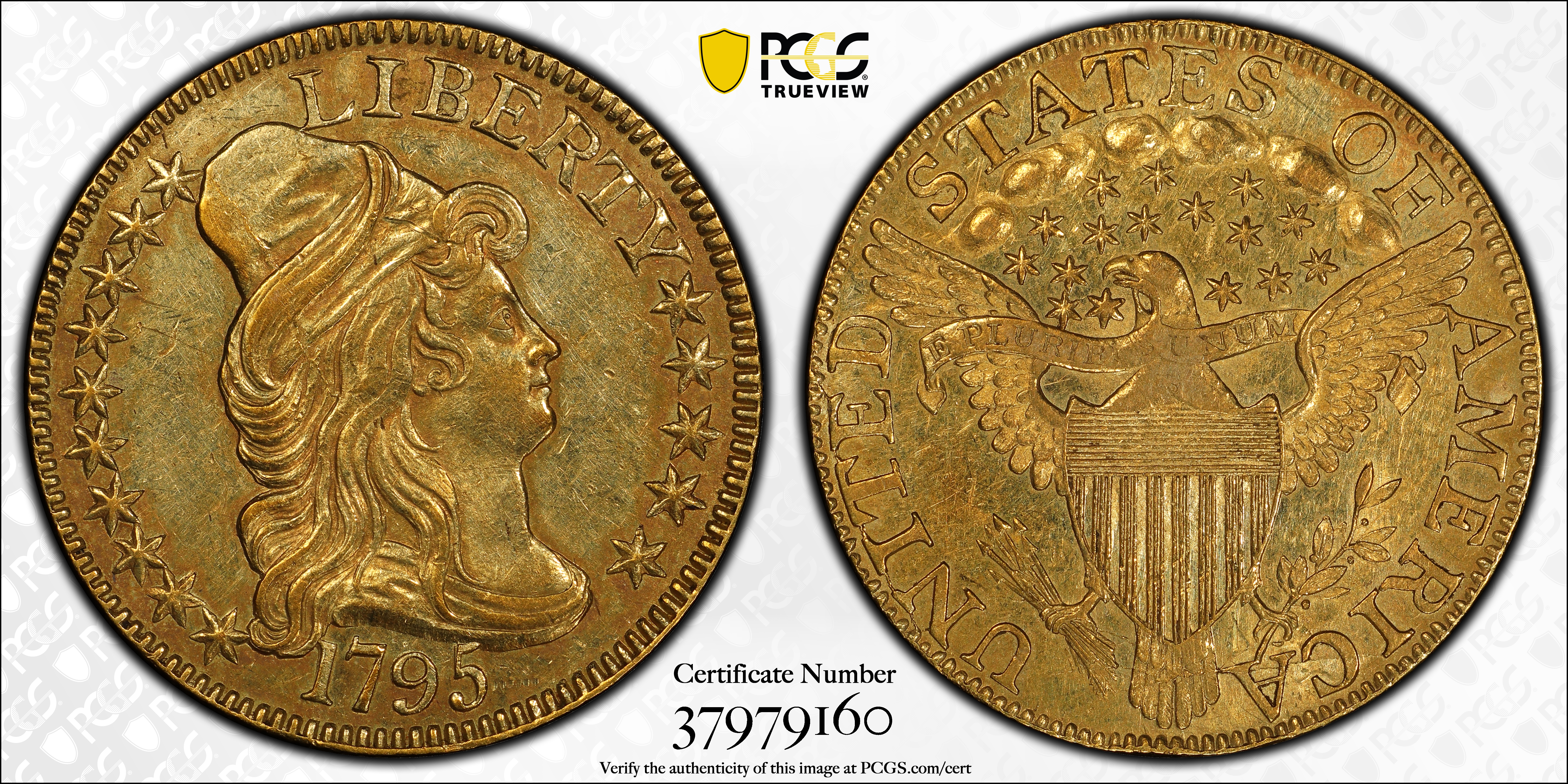 image for: 1795 Capped Bust Right Half Eagle. Heraldic Eagle. BD-15. Rarity-5+. AU-58 (PCGS).