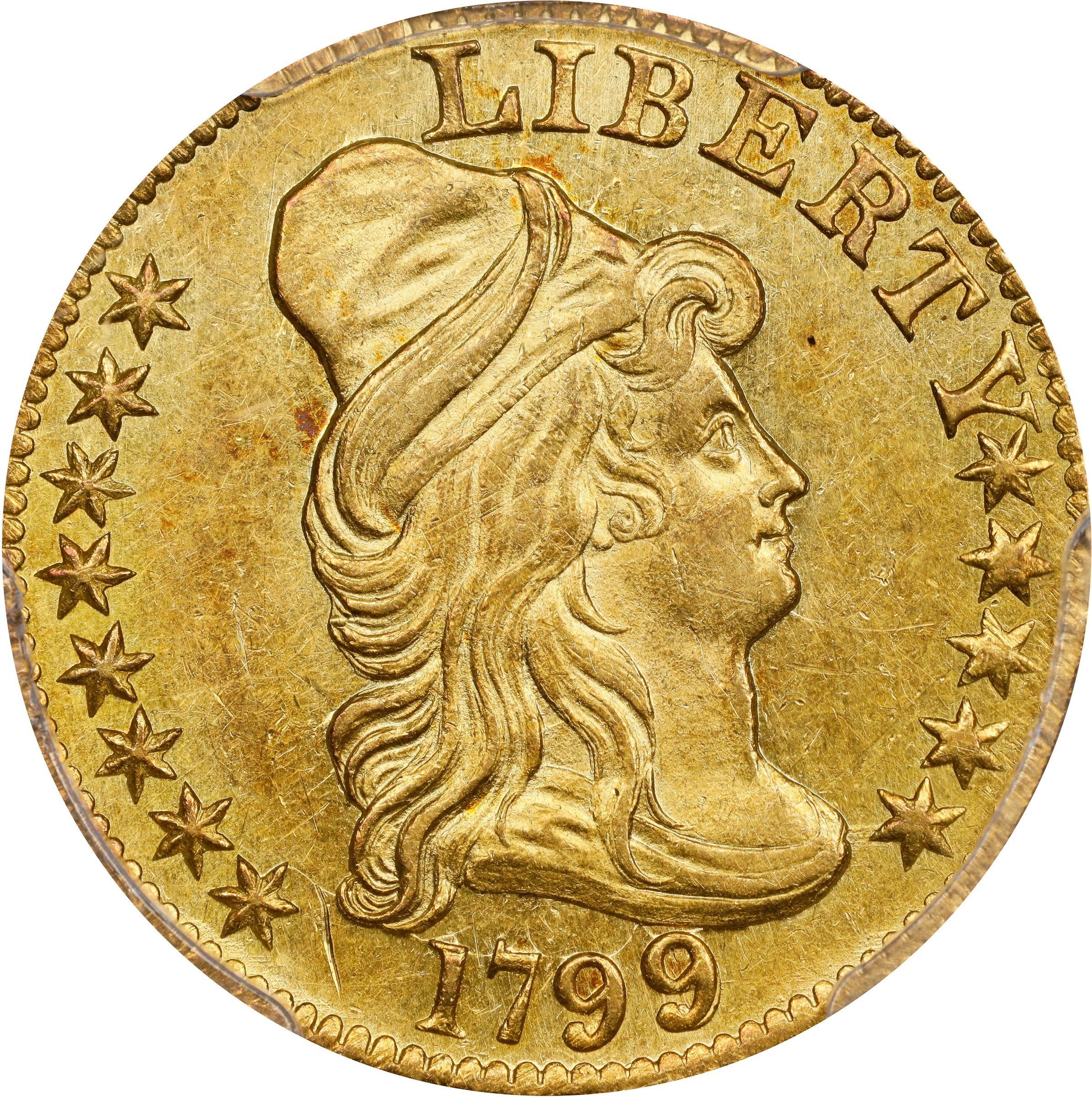 image for: 1799 Capped Bust Right Half Eagle. BD-5. Rarity-5+. Large Reverse Stars. MS-61 (PCGS). Gold Harry W. Bass, Jr. Collection Label.