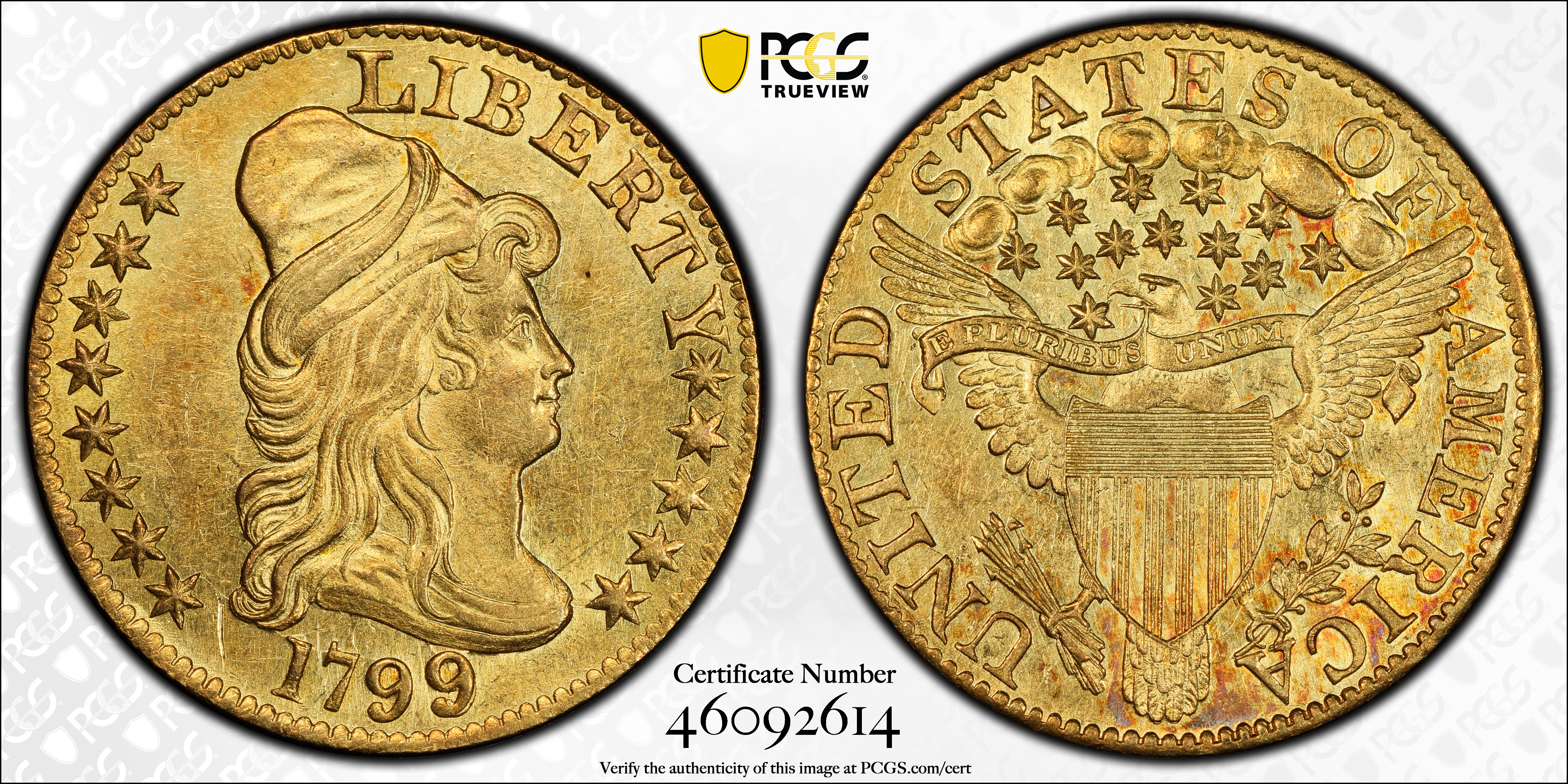 image for: 1799 Capped Bust Right Half Eagle. BD-5. Rarity-5+. Large Reverse Stars. MS-61 (PCGS). Gold Harry W. Bass, Jr. Collection Label.