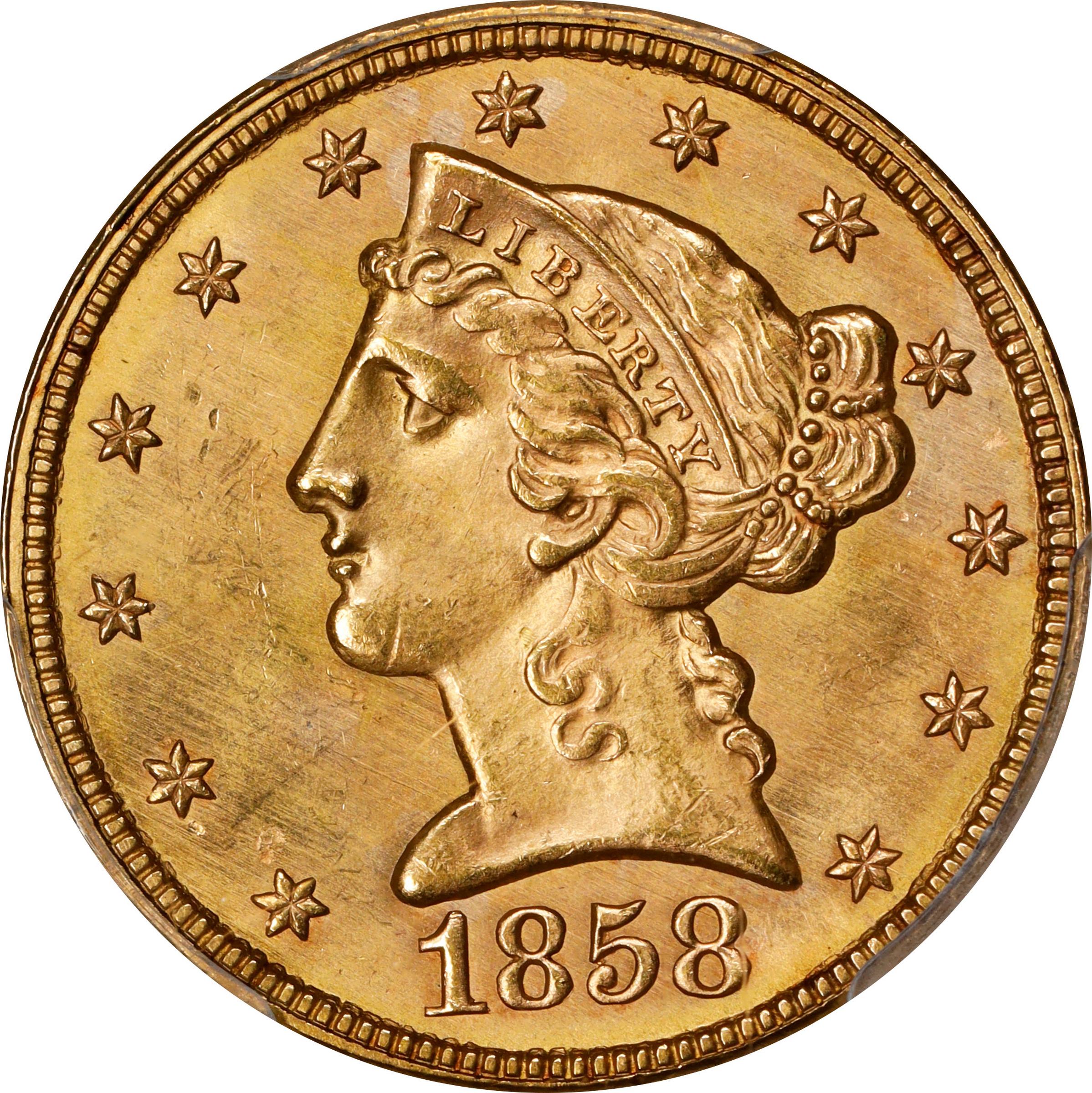 image for: 1858 Liberty Head Half Eagle. MS-66 (PCGS). CMQ.