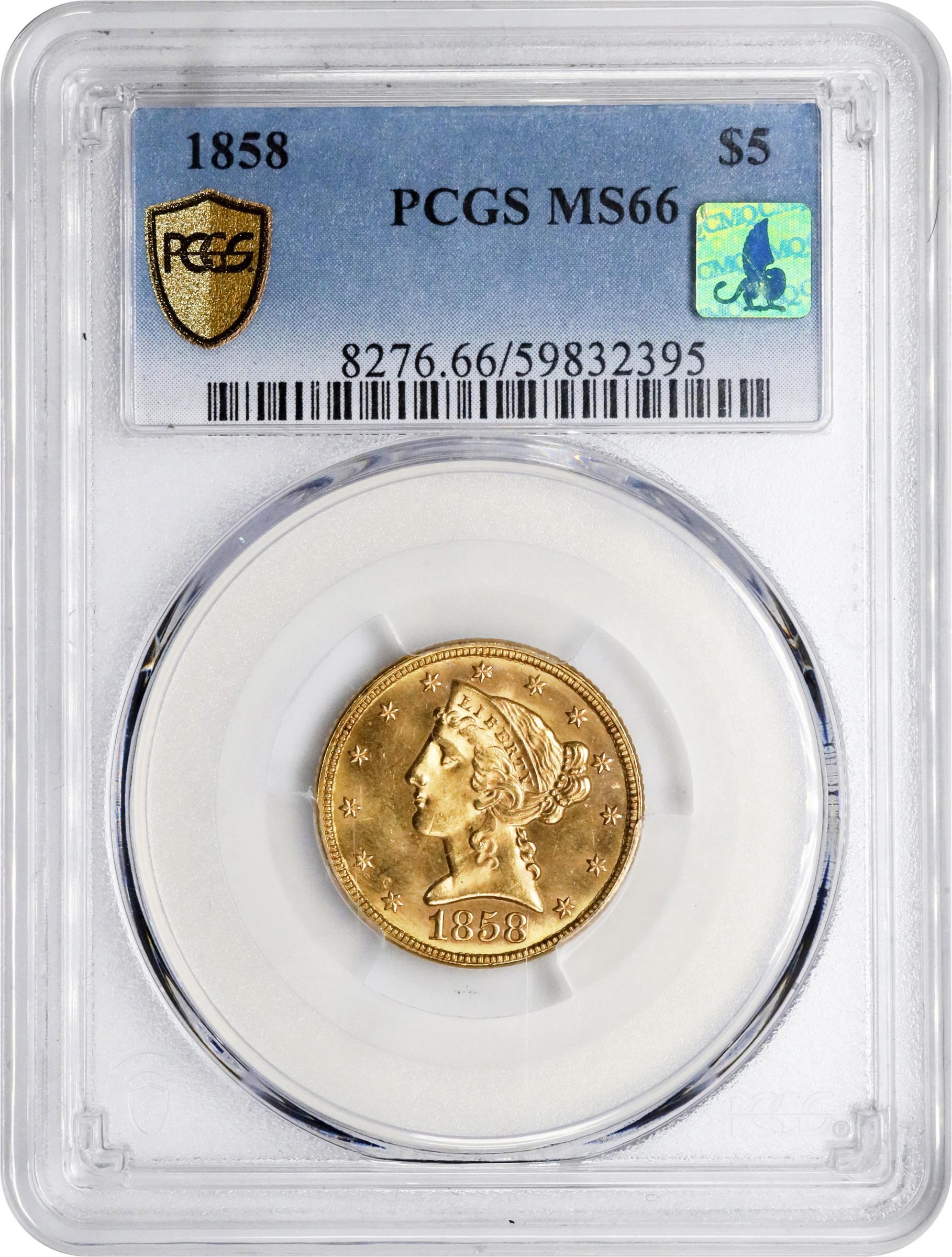 image for: 1858 Liberty Head Half Eagle. MS-66 (PCGS). CMQ.