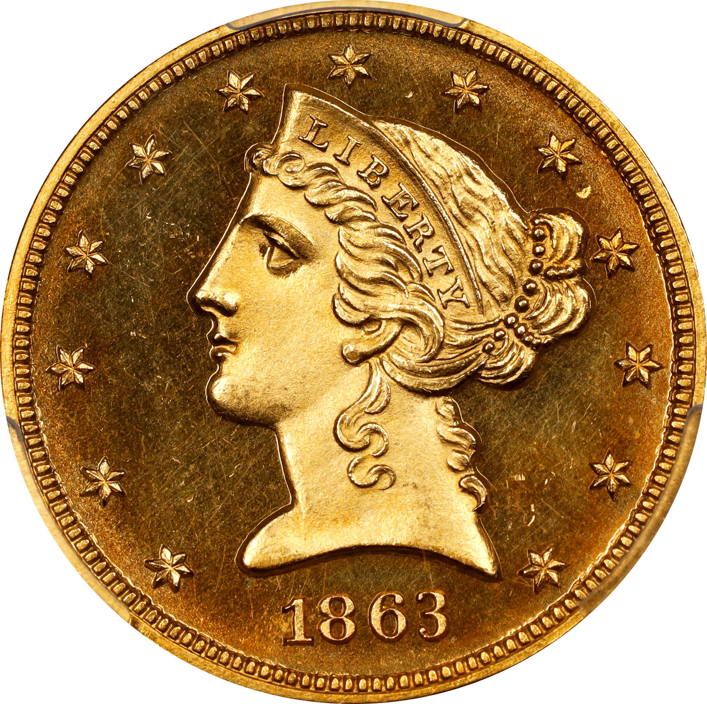 image for: 1863 Liberty Head Half Eagle. JD-1. Rarity-6+. Proof-65 Cameo (PCGS).