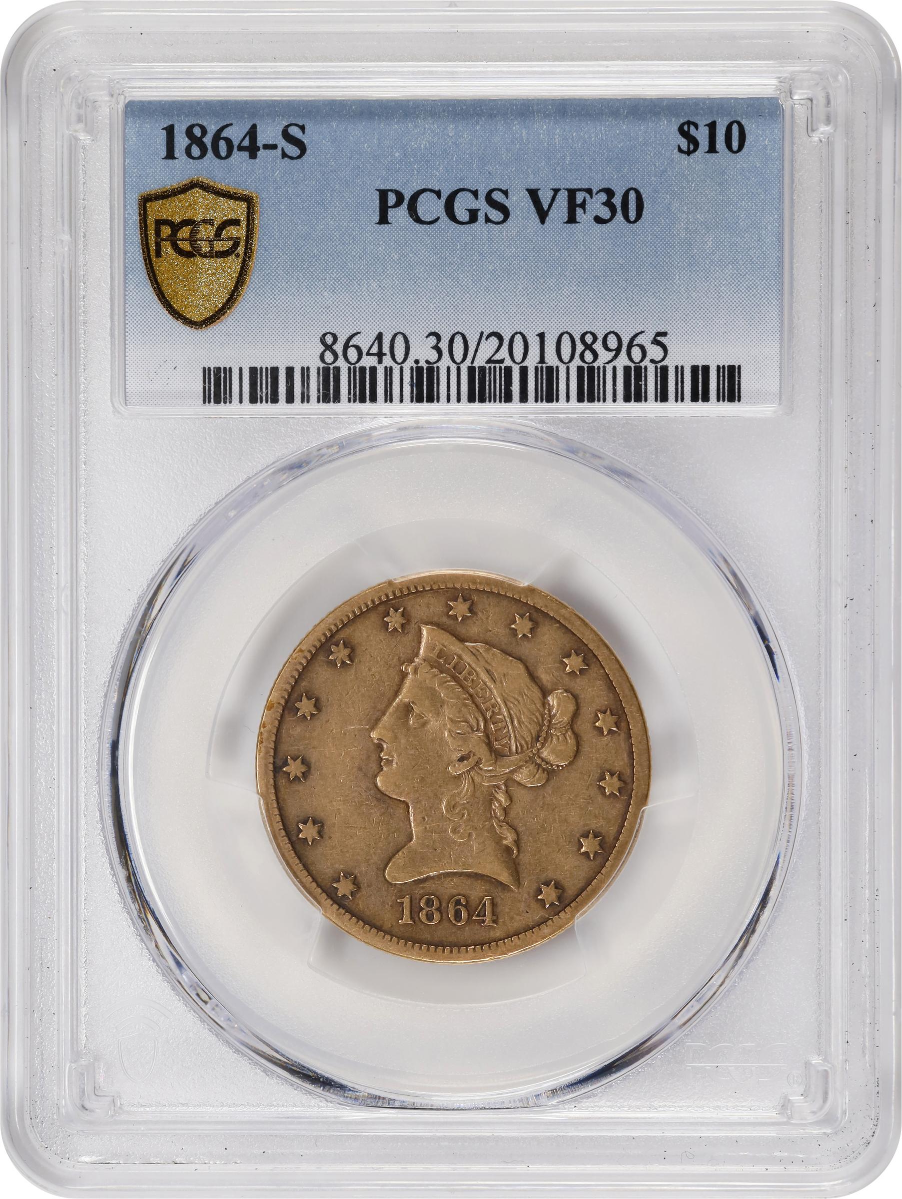 image for: 1864-S Liberty Head Eagle. VF-30 (PCGS).