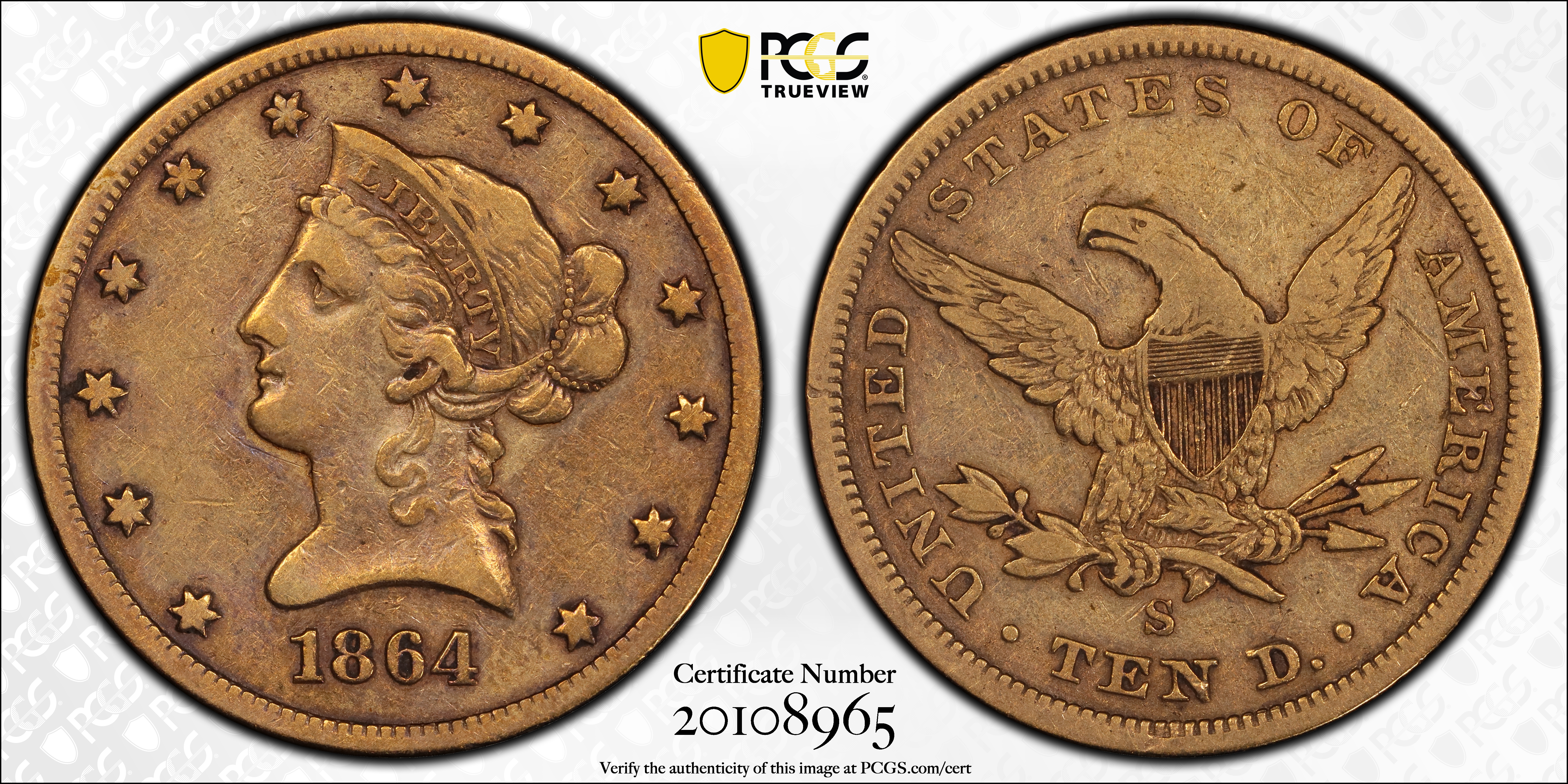 image for: 1864-S Liberty Head Eagle. VF-30 (PCGS).