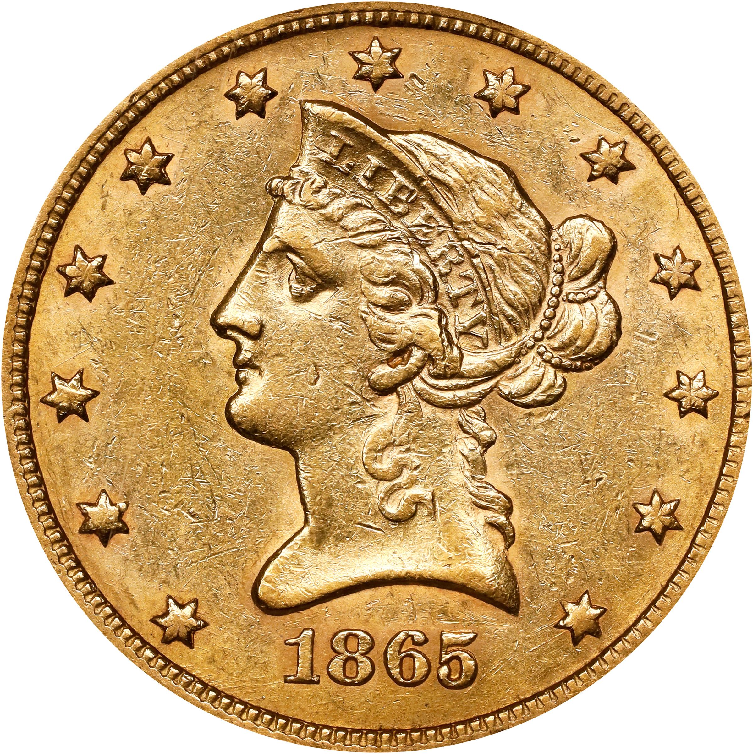 image for: 1865-S Liberty Head Eagle. AU-55 (PCGS).