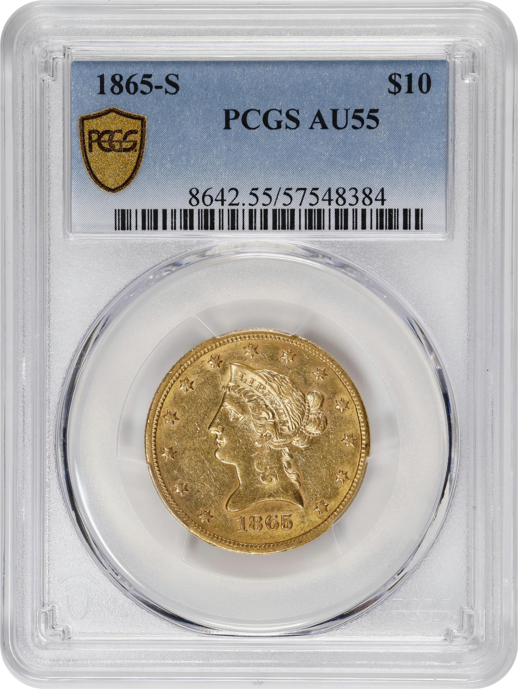 image for: 1865-S Liberty Head Eagle. AU-55 (PCGS).