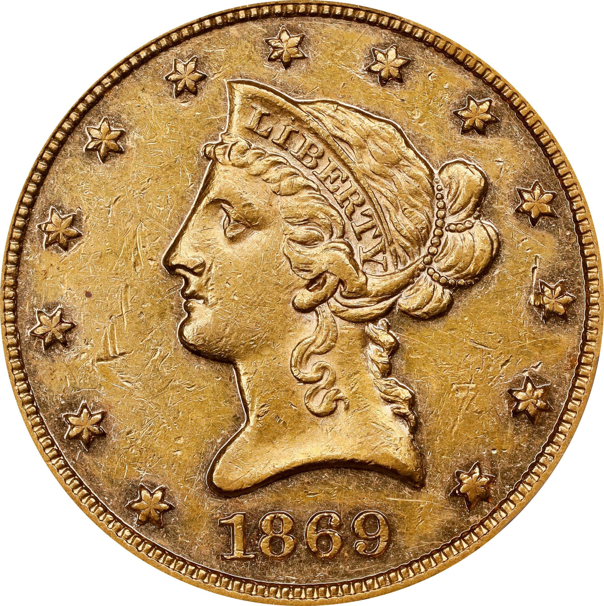 image for: 1869 Liberty Head Eagle. AU-55 (PCGS).