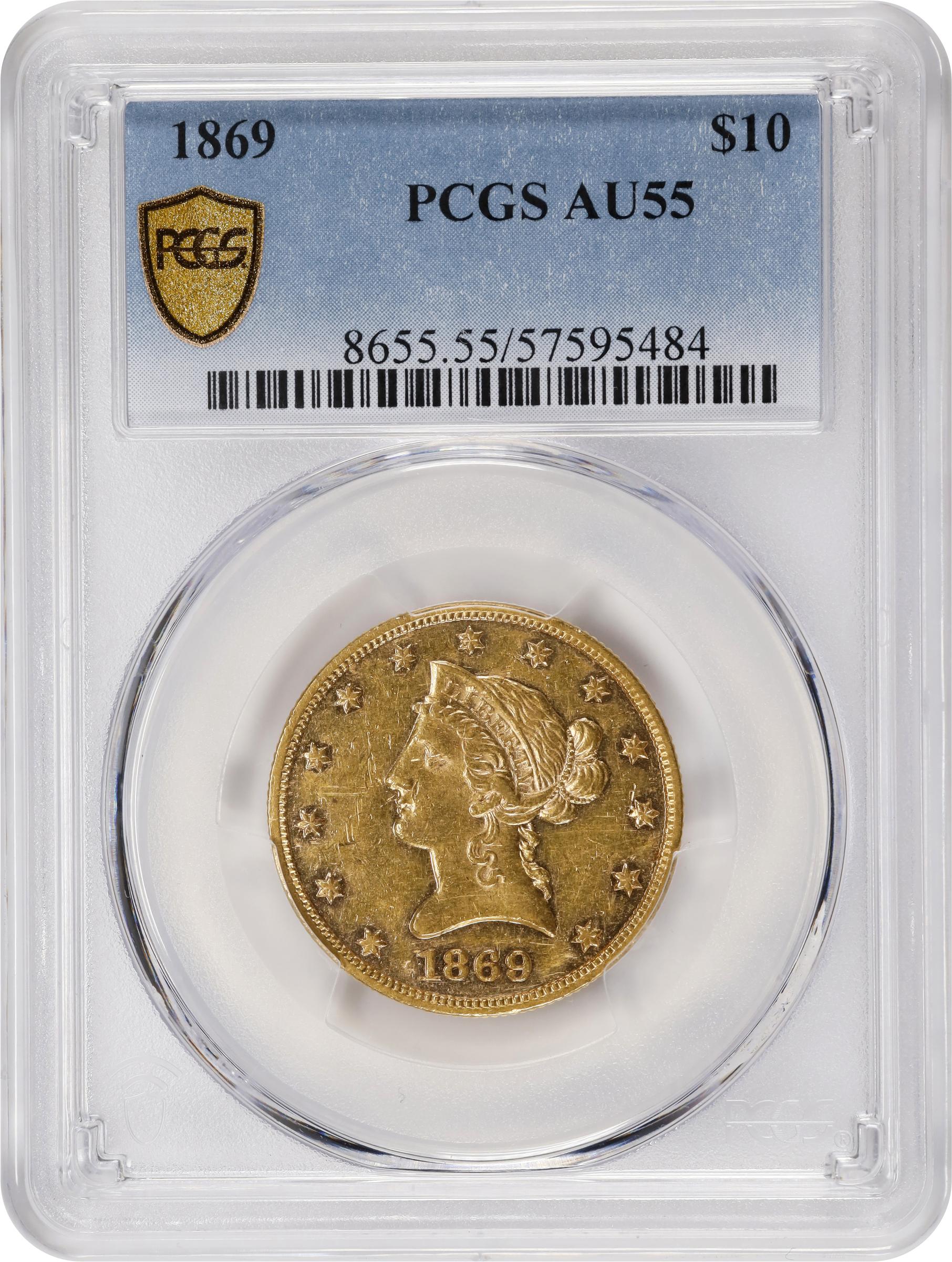 image for: 1869 Liberty Head Eagle. AU-55 (PCGS).