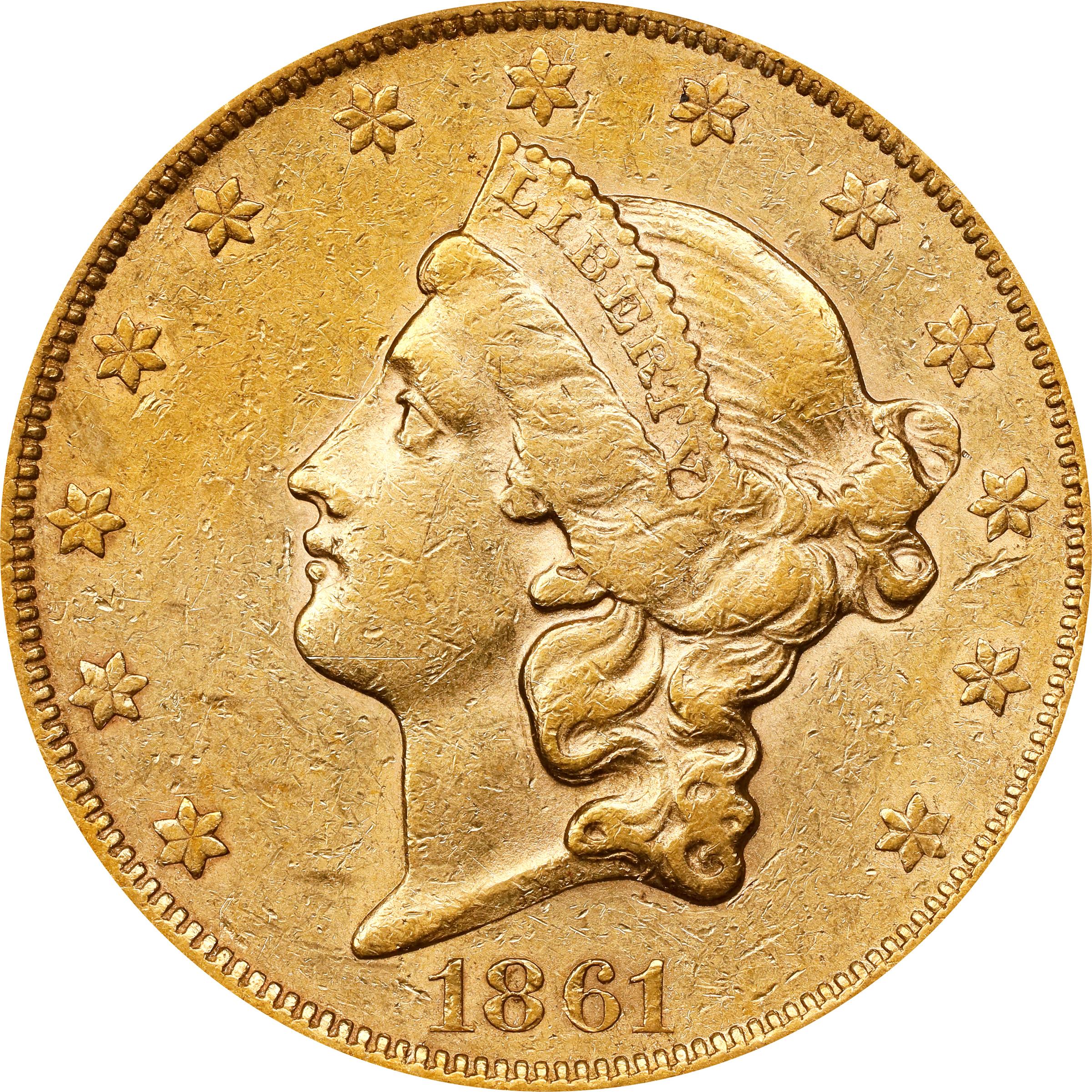 image for: 1861-S Liberty Head Double Eagle. A.C. Paquet Reverse. AU-53 (PCGS).