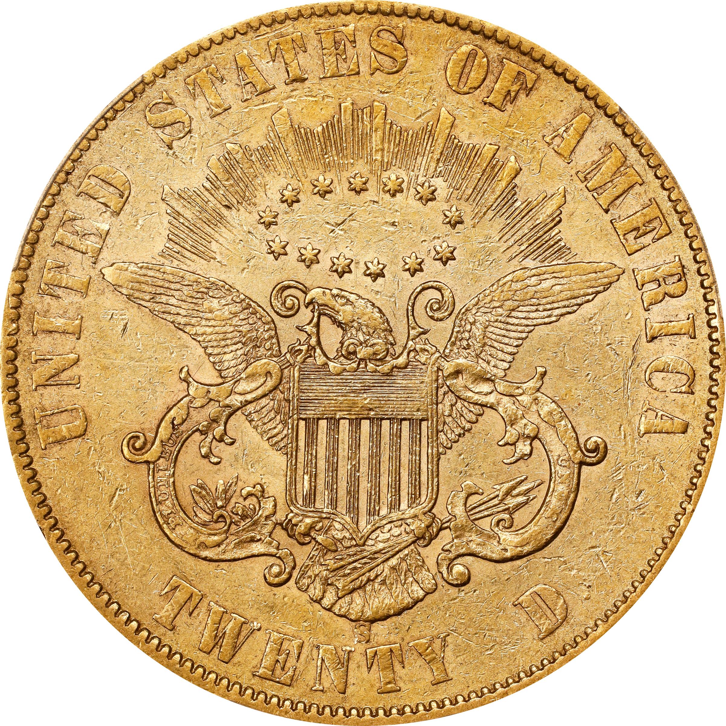 image for: 1861-S Liberty Head Double Eagle. A.C. Paquet Reverse. AU-53 (PCGS).