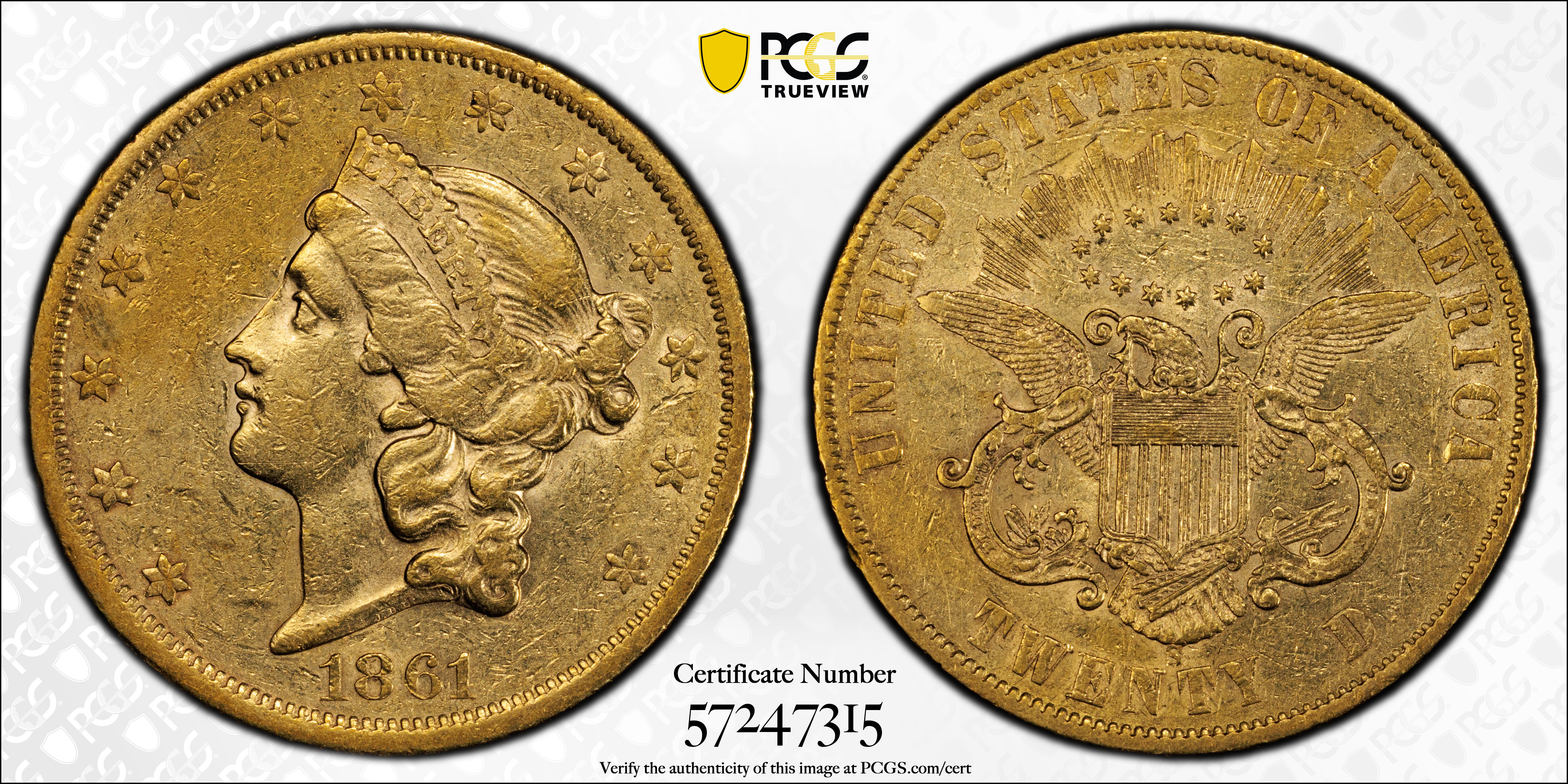 image for: 1861-S Liberty Head Double Eagle. A.C. Paquet Reverse. AU-53 (PCGS).
