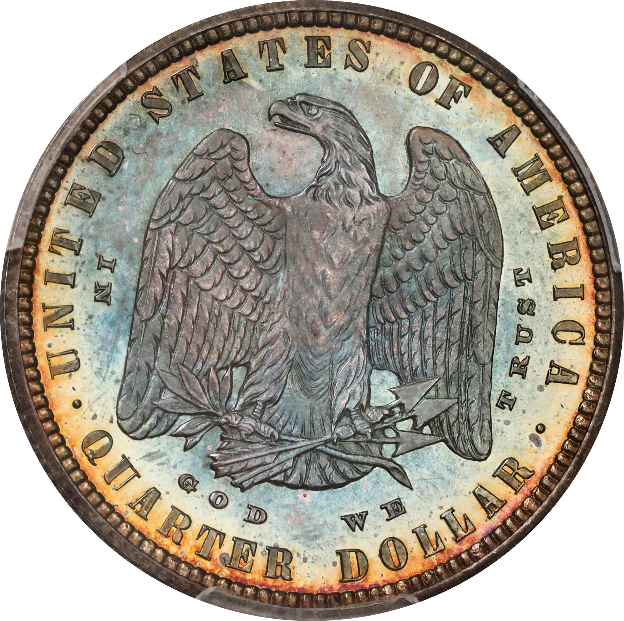 image for: 1879 Pattern Morgan Quarter Dollar. Judd-1593, Pollock-1787. Rarity-7-. Silver. Reeded Edge. Proof-68 (PCGS). CAC. CMQ.