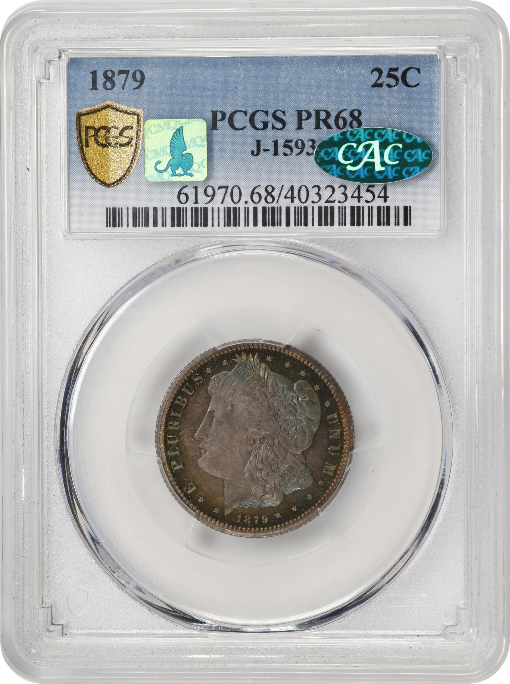 image for: 1879 Pattern Morgan Quarter Dollar. Judd-1593, Pollock-1787. Rarity-7-. Silver. Reeded Edge. Proof-68 (PCGS). CAC. CMQ.