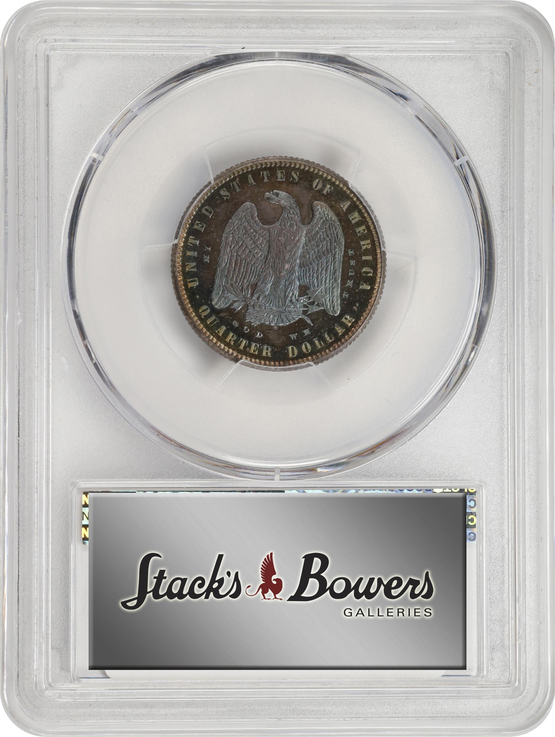 image for: 1879 Pattern Morgan Quarter Dollar. Judd-1593, Pollock-1787. Rarity-7-. Silver. Reeded Edge. Proof-68 (PCGS). CAC. CMQ.