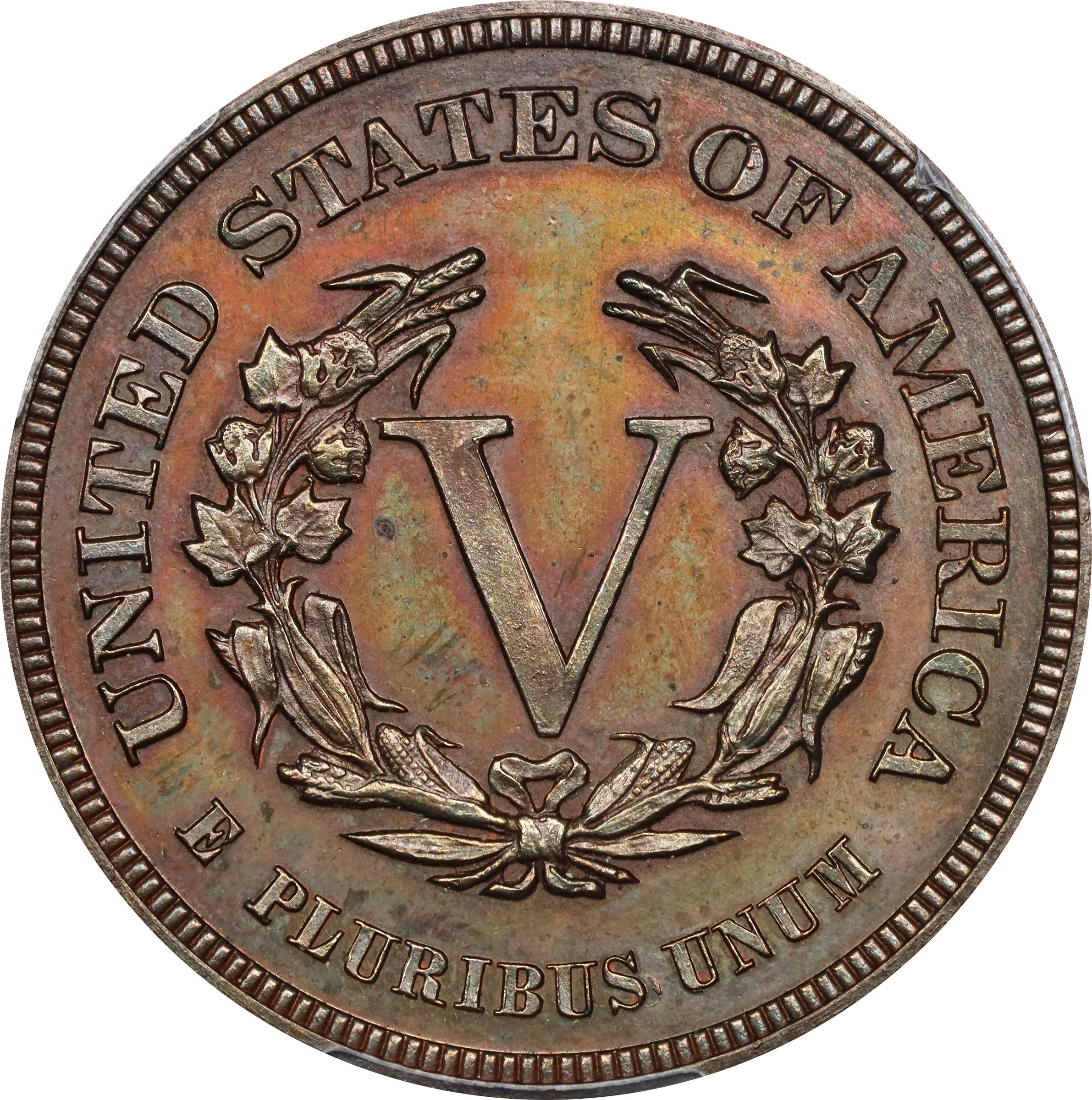 image for: 1883 Pattern Liberty Head Nickel. Judd-1715, Pollock-1920. Rarity-7+. Copper. Plain Edge. Proof-64+ BN (PCGS).