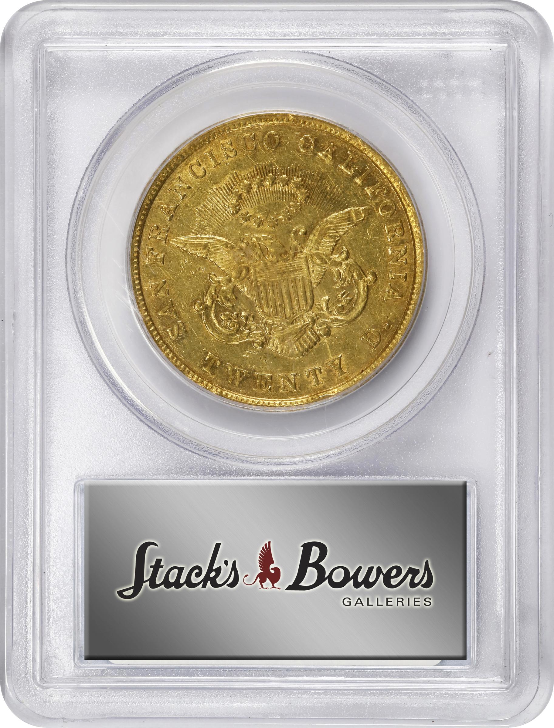image for: 1853 United States Assay Office of Gold--Moffat $20. K-19. Rarity-6-. AU-50 (PCGS).