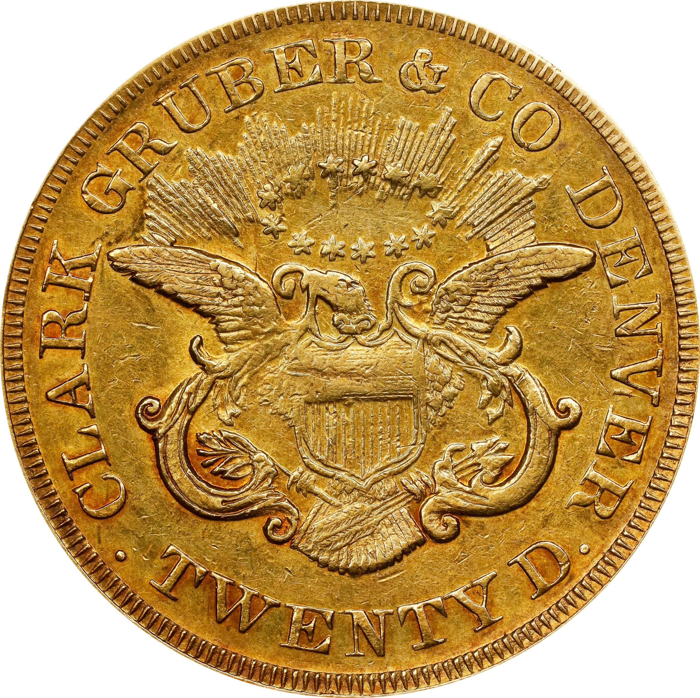 image for: 1861 Clark, Gruber & Co. $20. K-8. Rarity-6. AU-50 (PCGS).