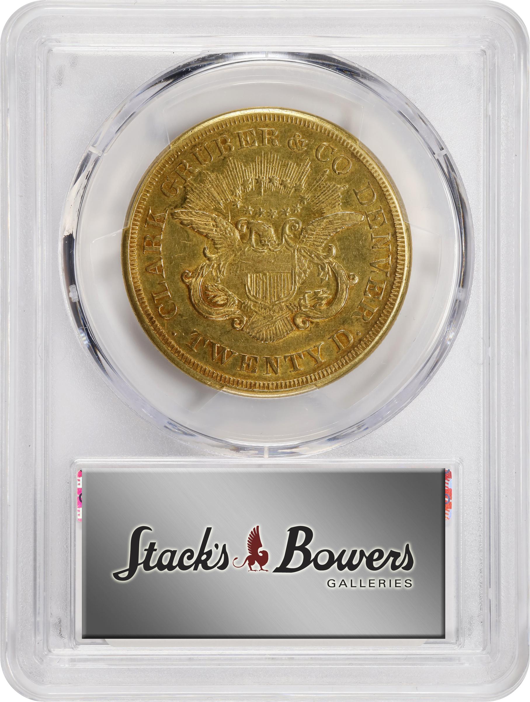 image for: 1861 Clark, Gruber & Co. $20. K-8. Rarity-6. AU-50 (PCGS).