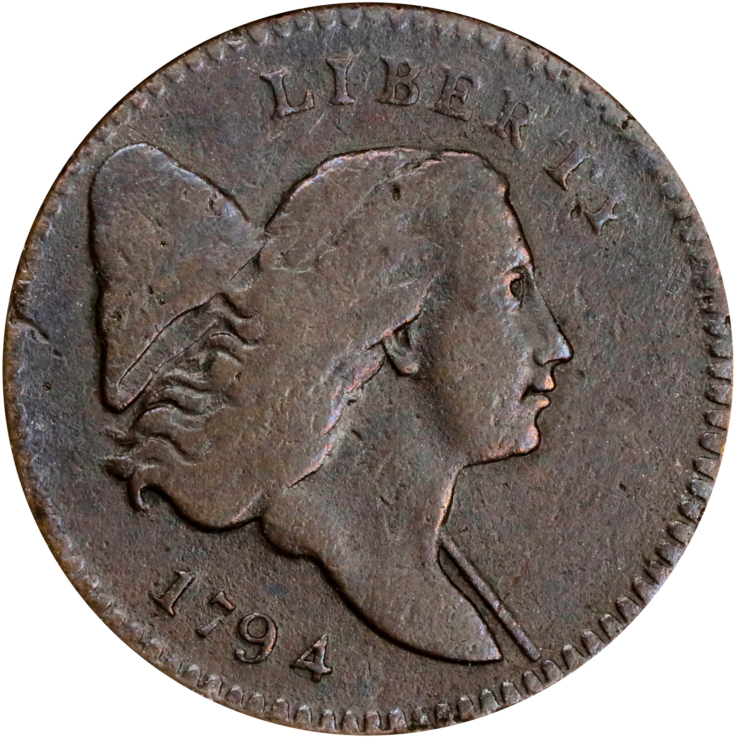 image for: 1794 Liberty Cap Half Cent. C-5a. Rarity-4+. Normal Head, Small Edge Letters. Fine-12 (ANACS). OH.