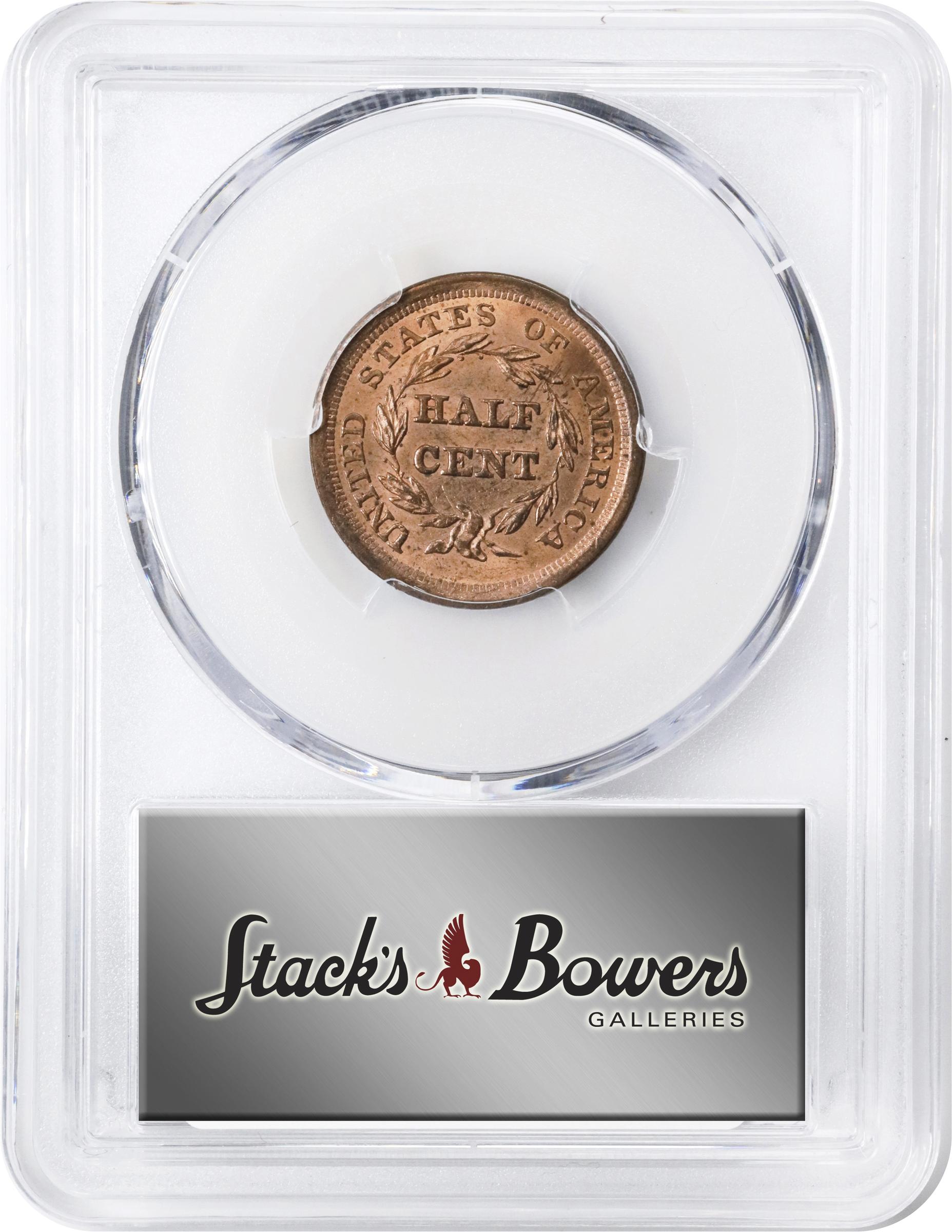 image for: 1857 Braided Hair Half Cent. C-1. Rarity-2. MS-64 RD (PCGS).
