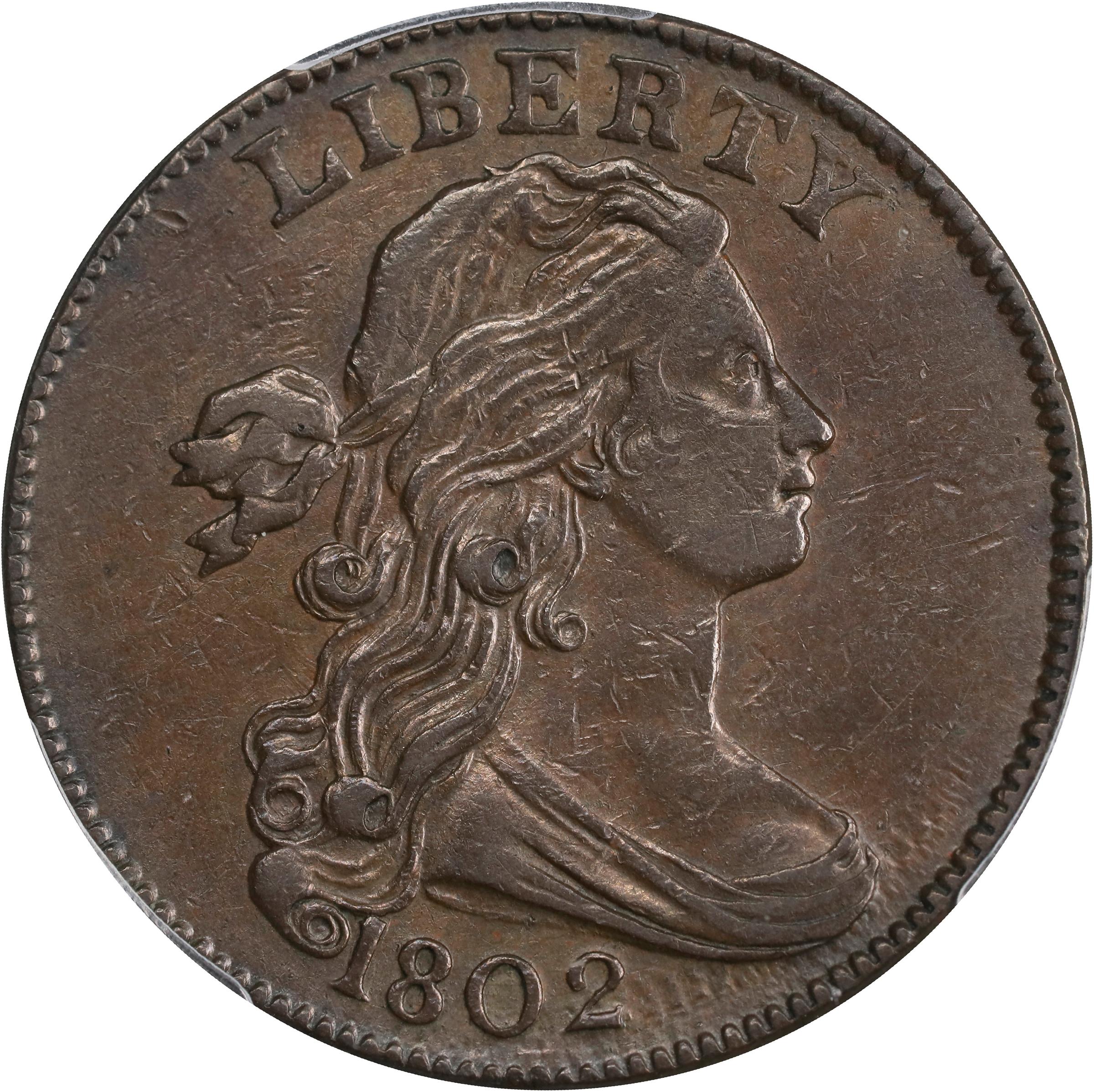 image for: 1802 Draped Bust Cent. S-225, B-1. Rarity-3. AU-55 (PCGS). CAC.