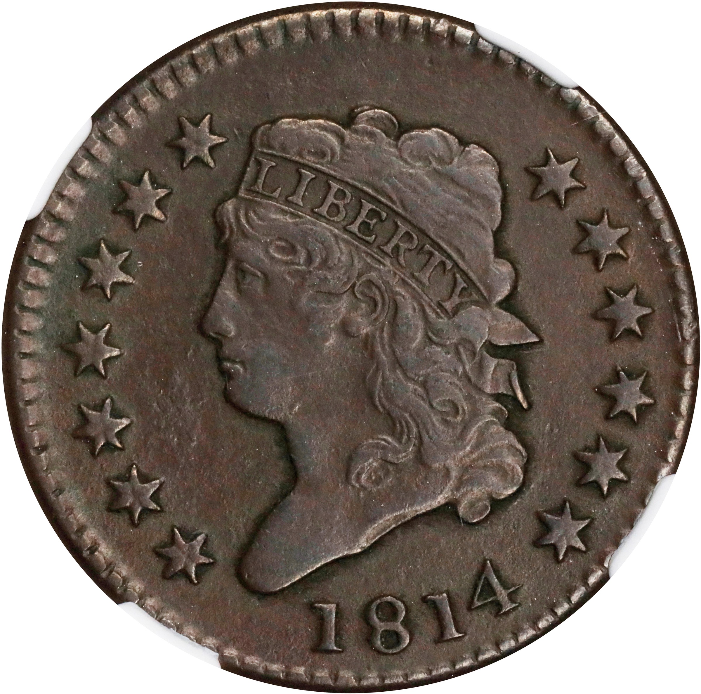 image for: 1814 Classic Head Cent. S-295, B-2. Rarity-1. Plain 4. EF-40 BN (NGC). CAC.