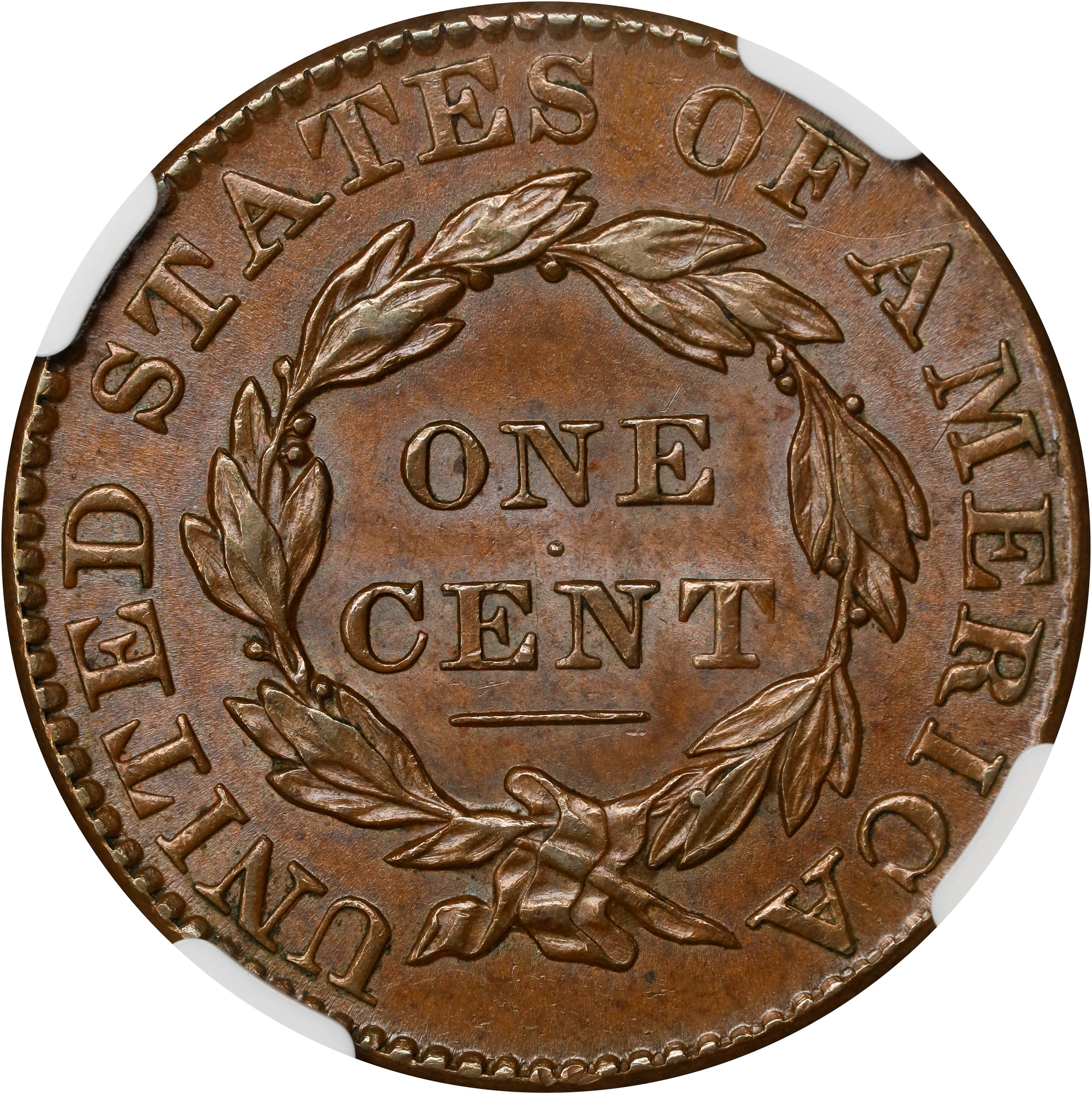 image for: 1828 Matron Head Cent. N-2. Rarity-2. Large Narrow Date. MS-62 BN (NGC).