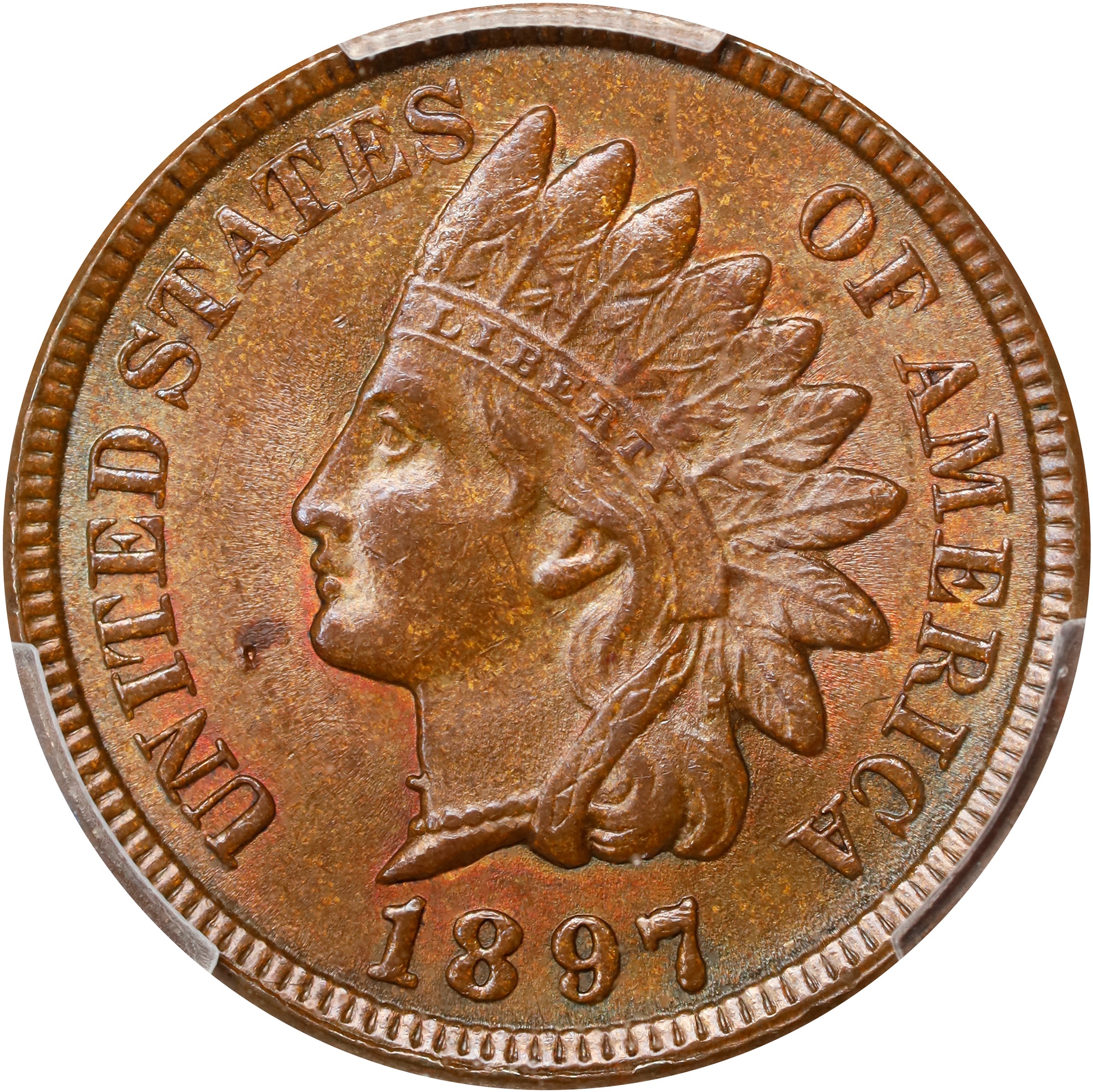 image for: 1897 Indian Cent. Snow-1, FS-401. Misplaced Date, 1 in Neck. MS-64 BN (PCGS). CAC.