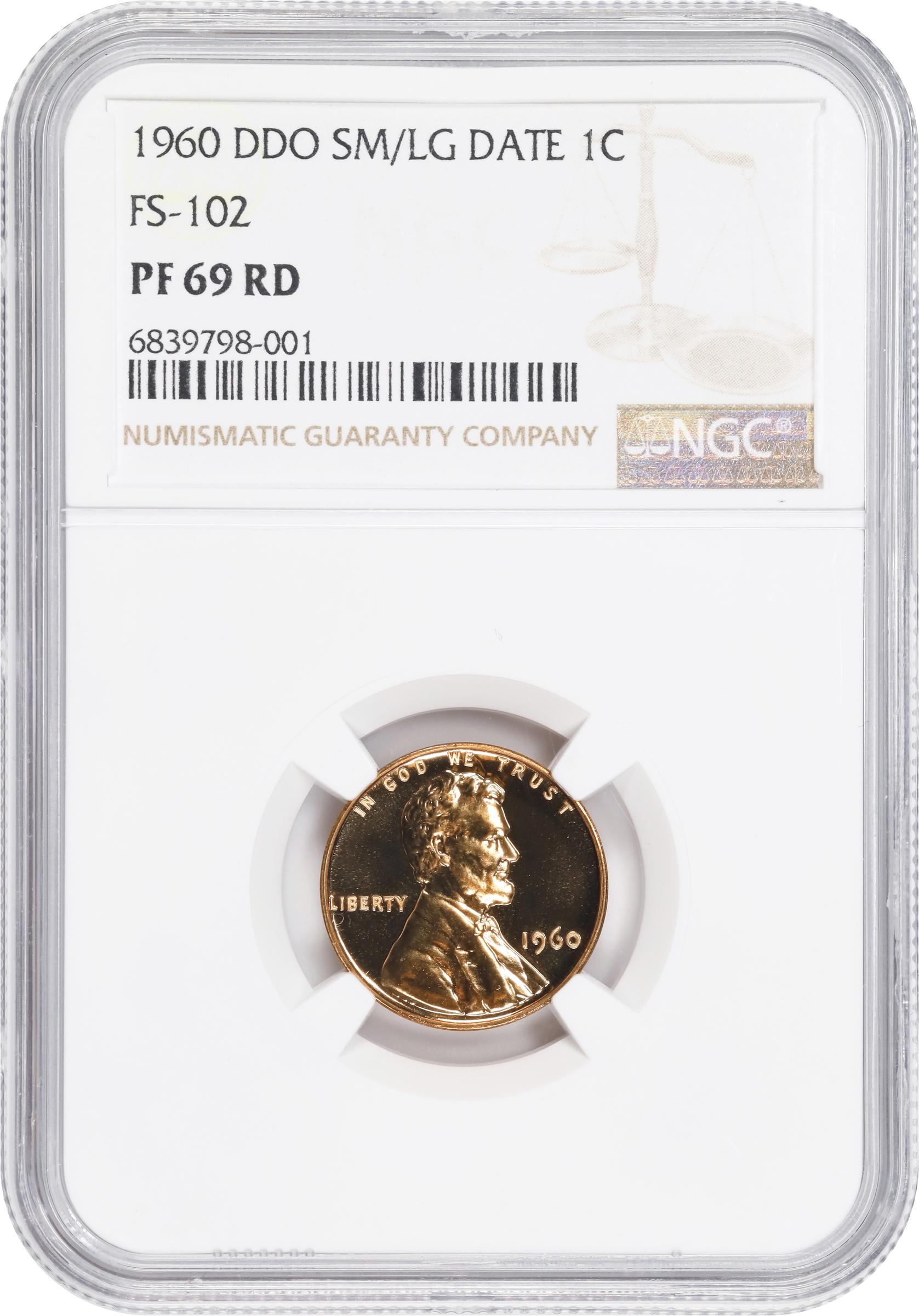 image for: 1960 Lincoln Cent. FS-102. Doubled Die Obverse, Small/Large Date. Proof-69 RD (NGC).