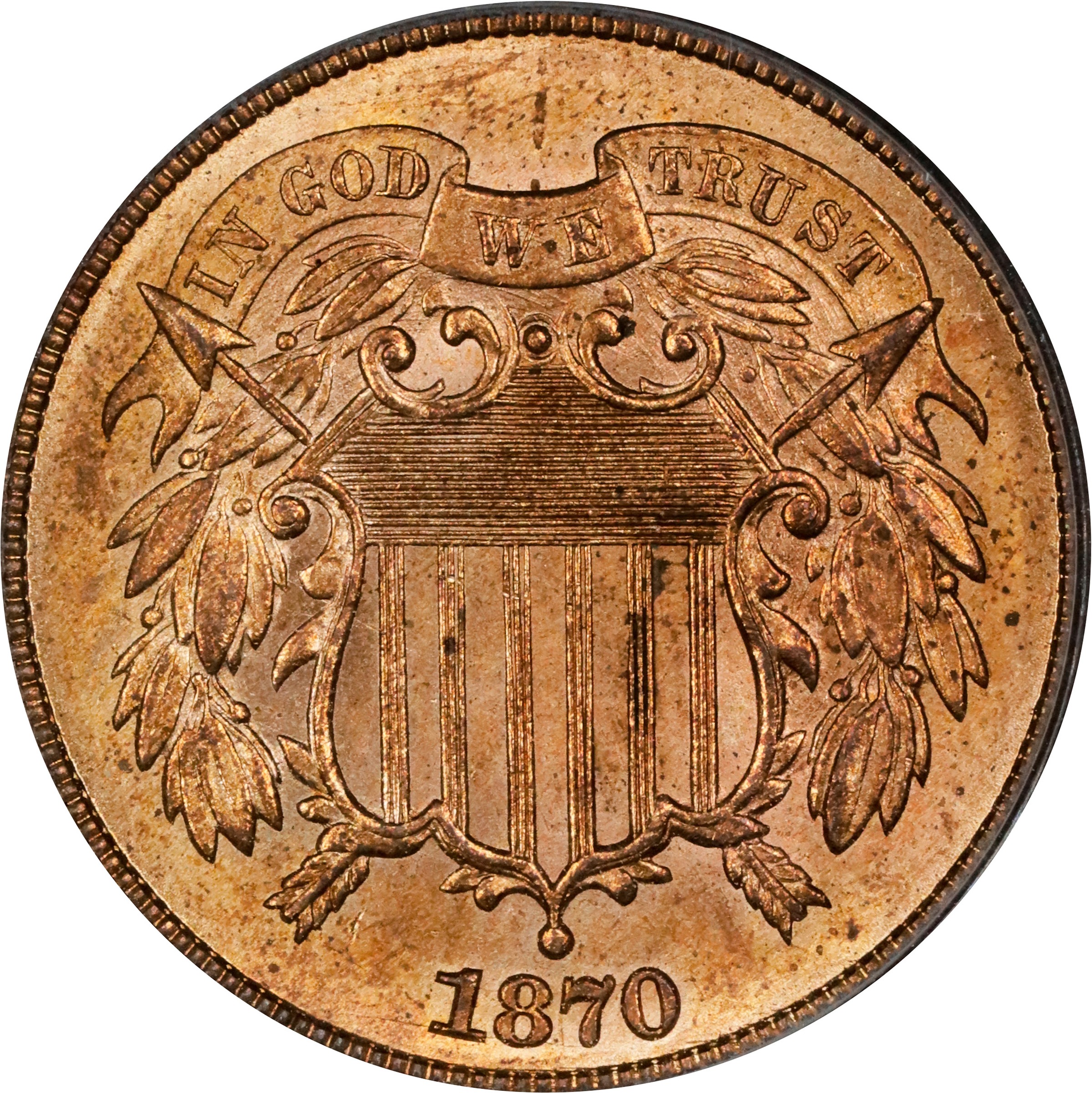 image for: 1870 Two-Cent Piece. MS-64 RD (PCGS). CAC. OGH.