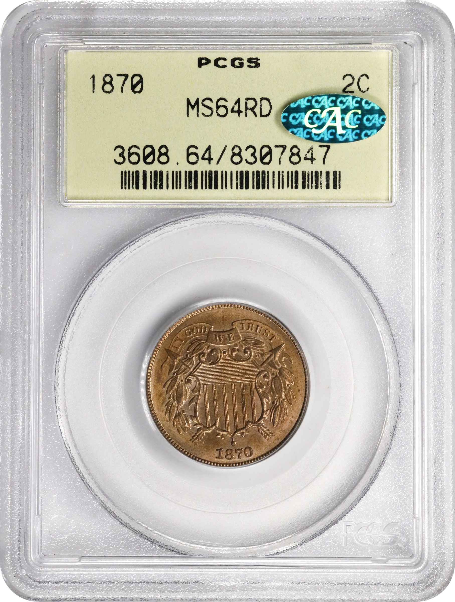 image for: 1870 Two-Cent Piece. MS-64 RD (PCGS). CAC. OGH.