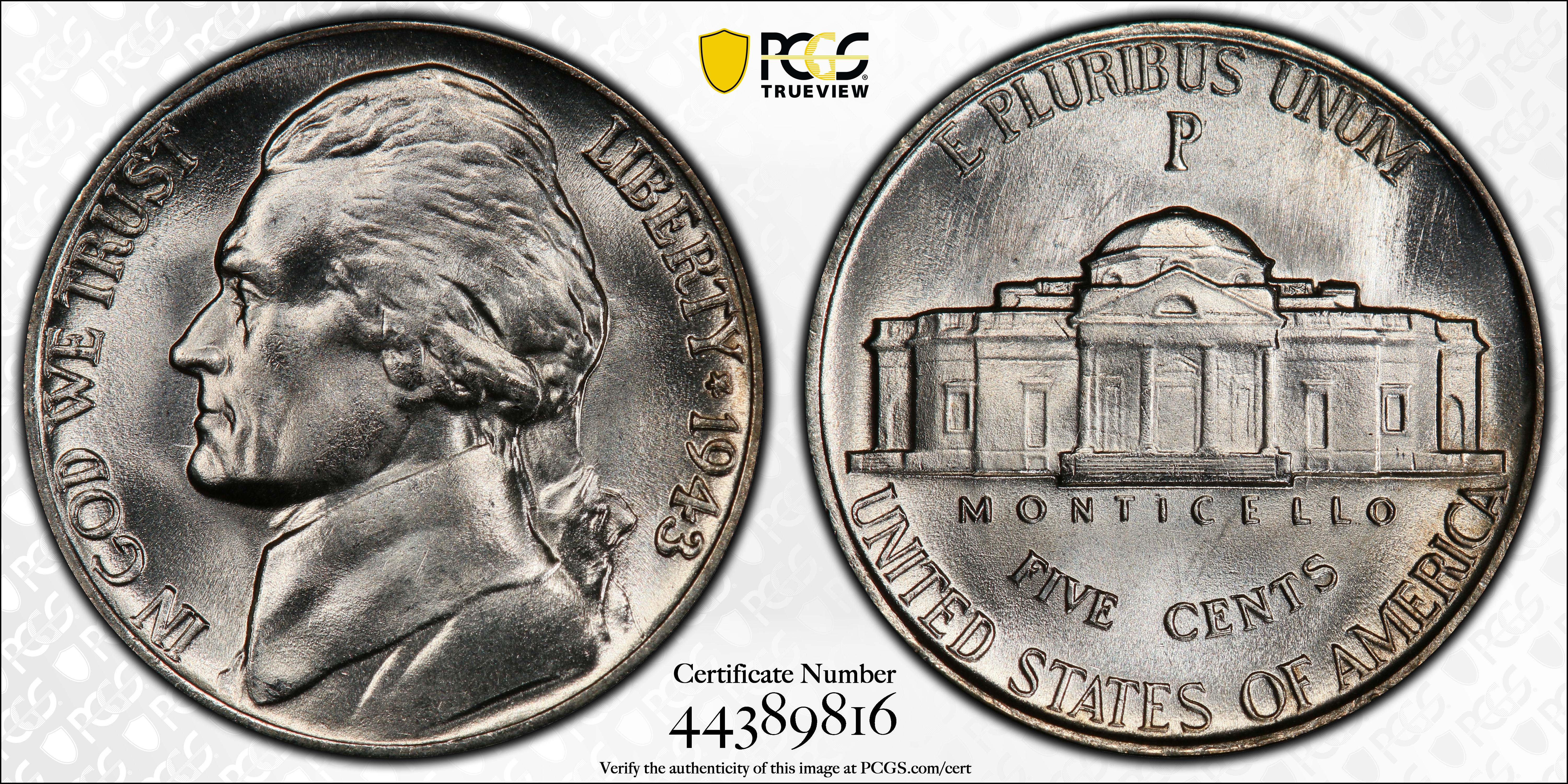 image for: 1943-P Jefferson Nickel. FS-106. Doubled Die Obverse. MS-66+ FS (PCGS).