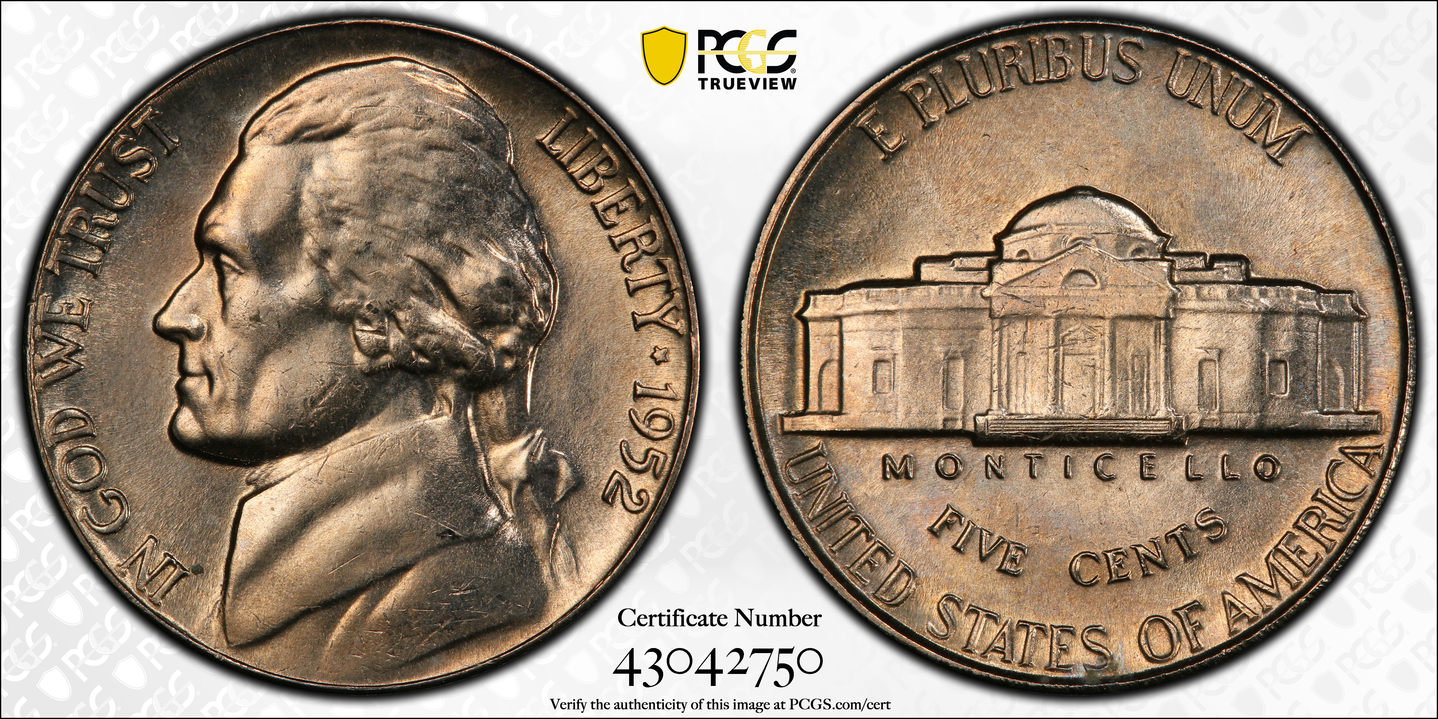 image for: 1952 Jefferson Nickel. MS-66 FS (PCGS).
