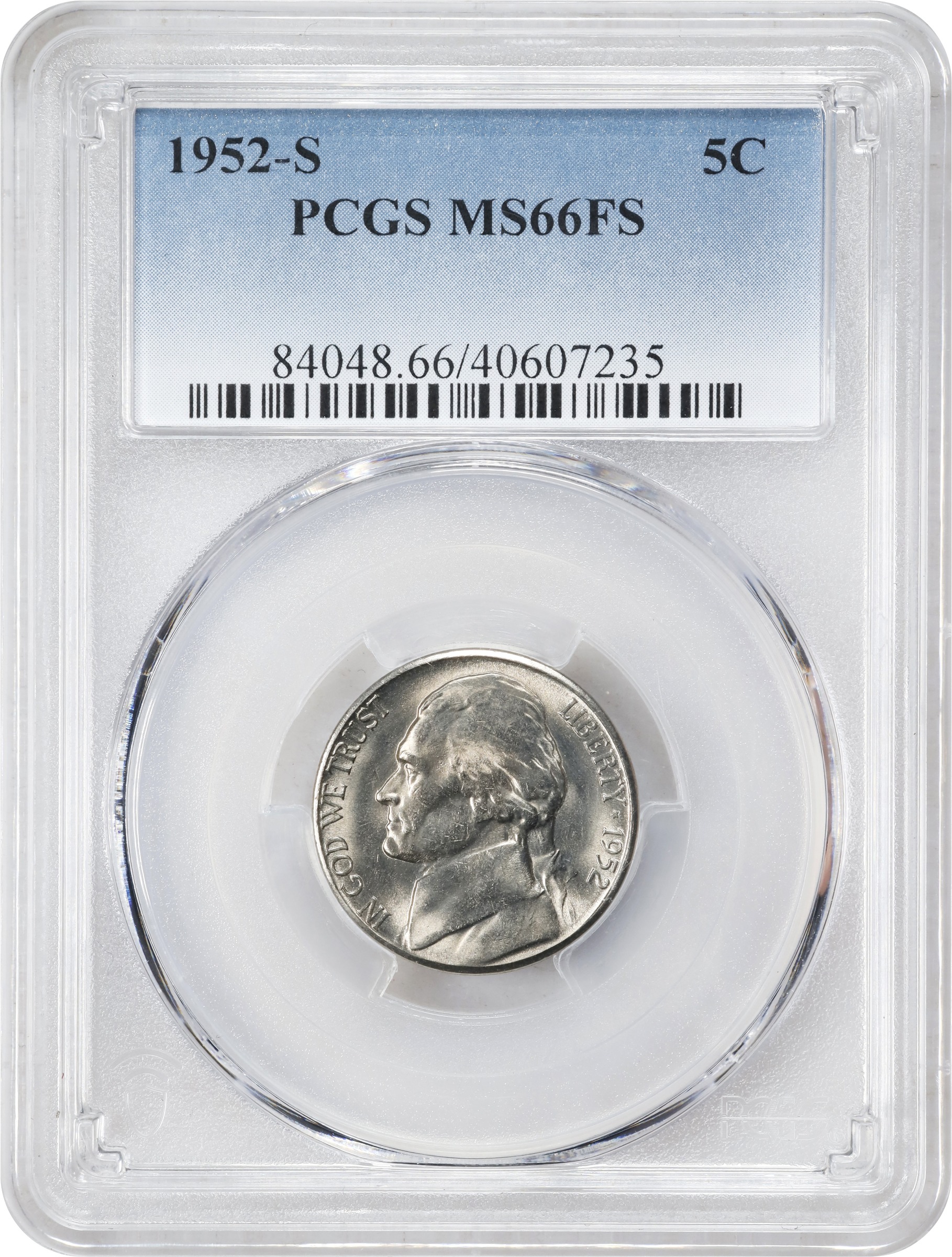 image for: 1952-S Jefferson Nickel. MS-66 FS (PCGS).